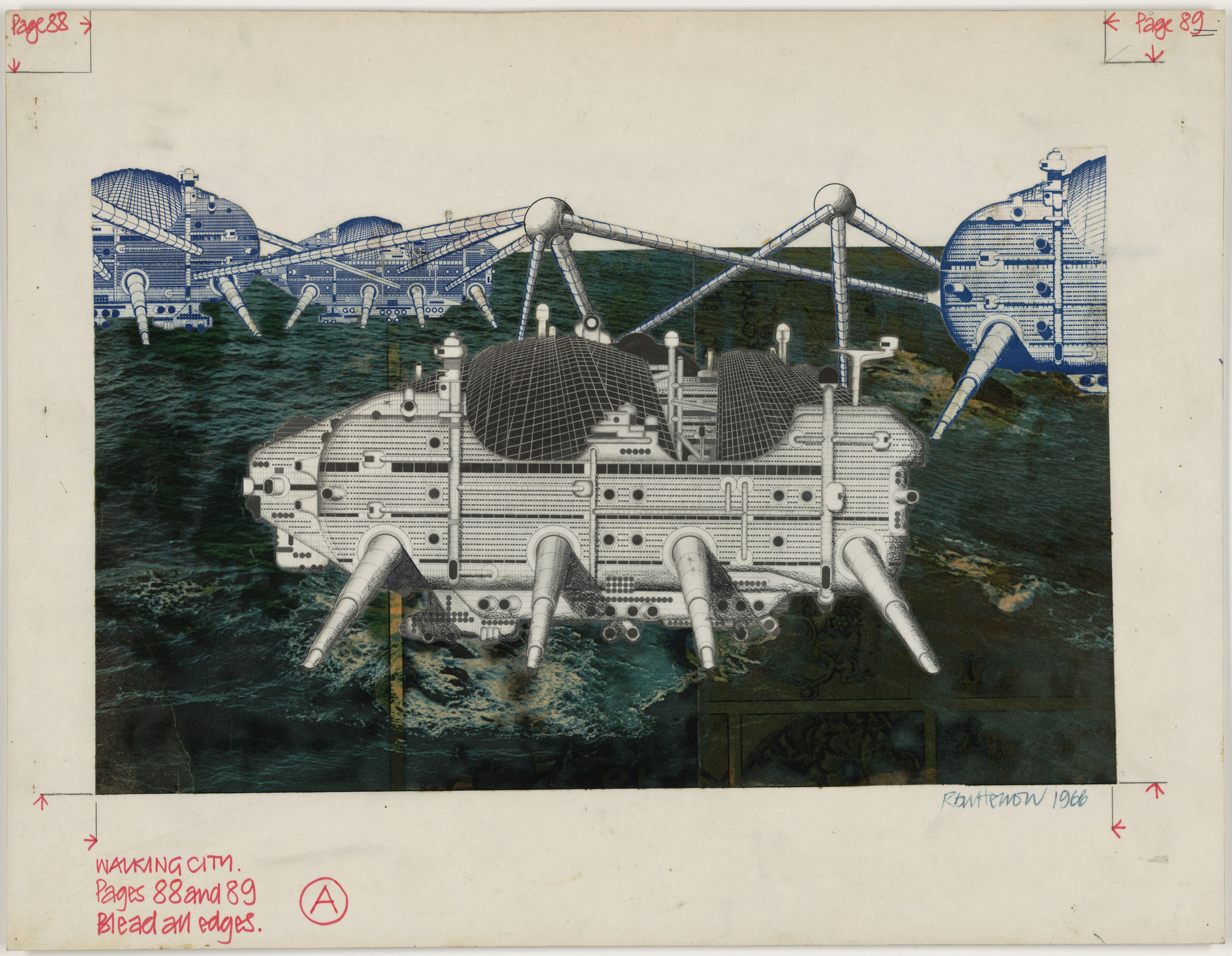 Walking City on the Ocean, project (Exterior perspective). Ron Herron. 1966