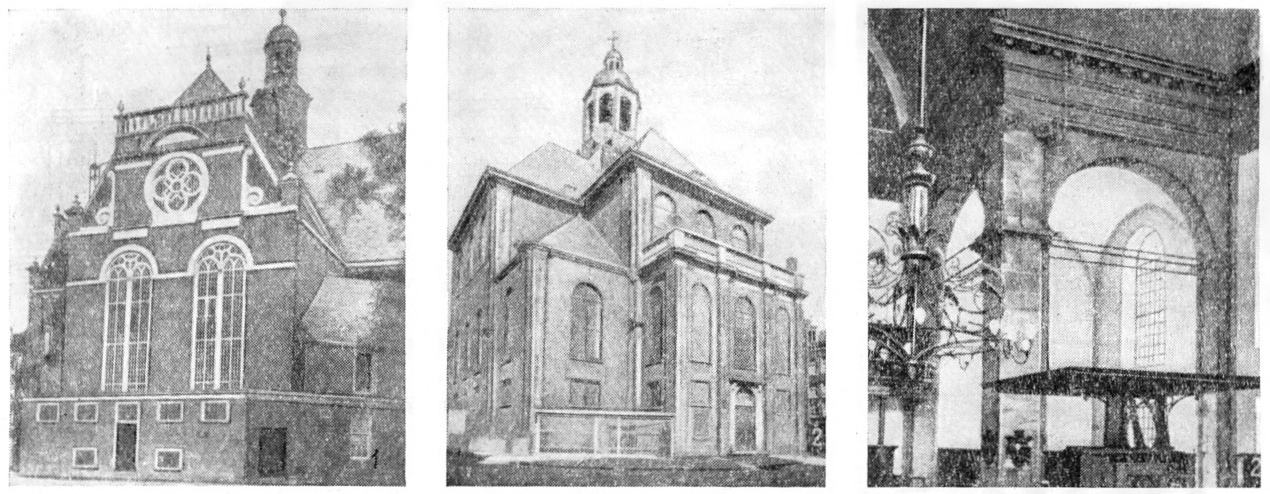 12. Амстердам 1 — Северная церковь, фасад; 2 — Восточная церковь, общий вид и интерьер