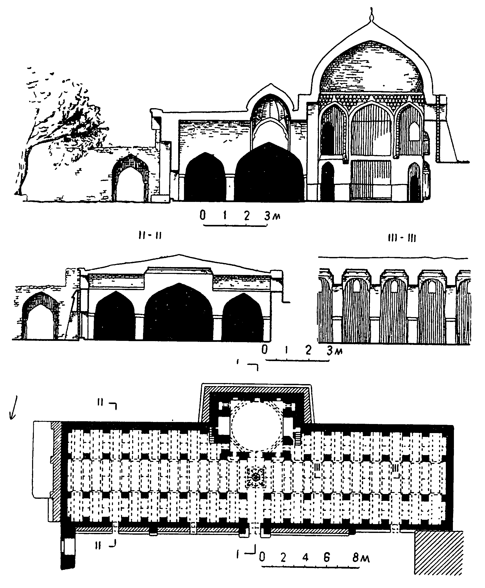 24. Дербент. Джума-мечеть, 1368 г. Разрезы и план