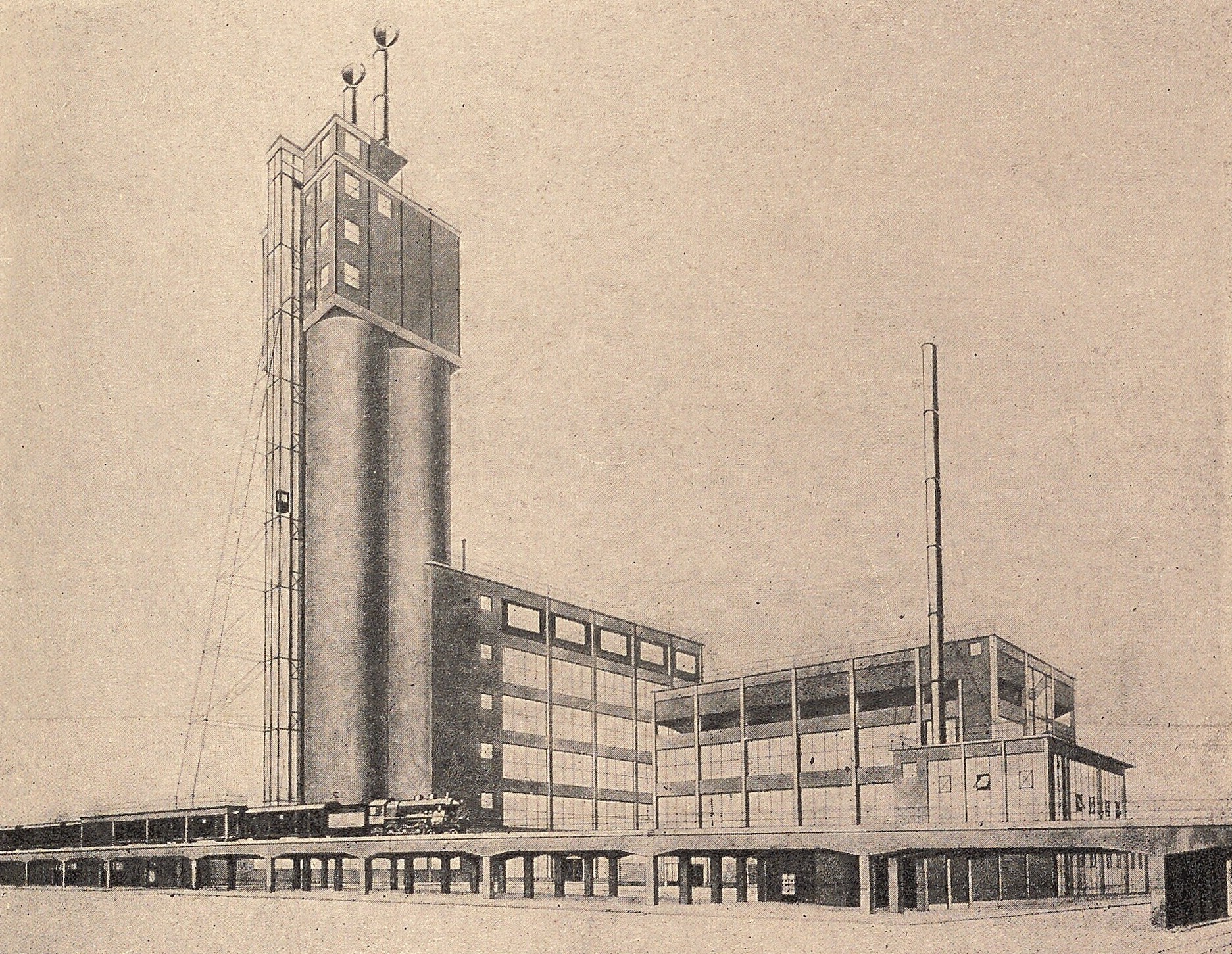 Хлебная фабрика. Работа студента И. Н. Соболева, 1925 г. Руководитель профессор А. А. Веснин.