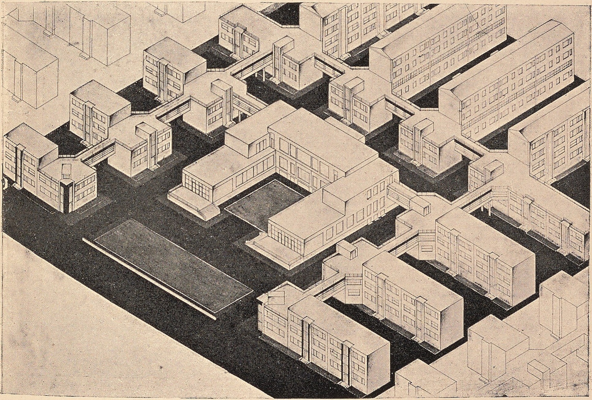Планировка жилого коммунального городского квартала. Работа студента М. А. Туркус, 1926 г.