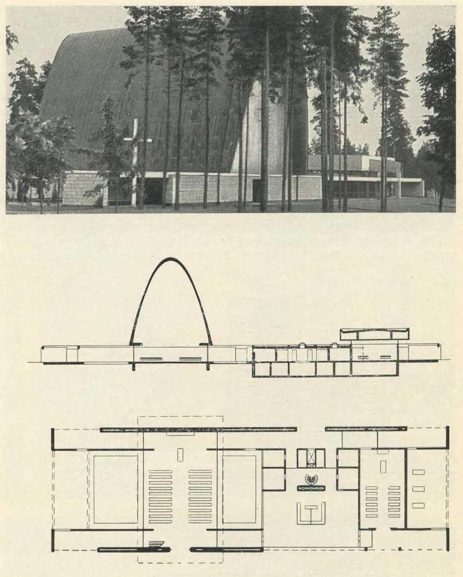 Церковь в Ватиале. 1958—1961 гг. Общий вид, разрез, план