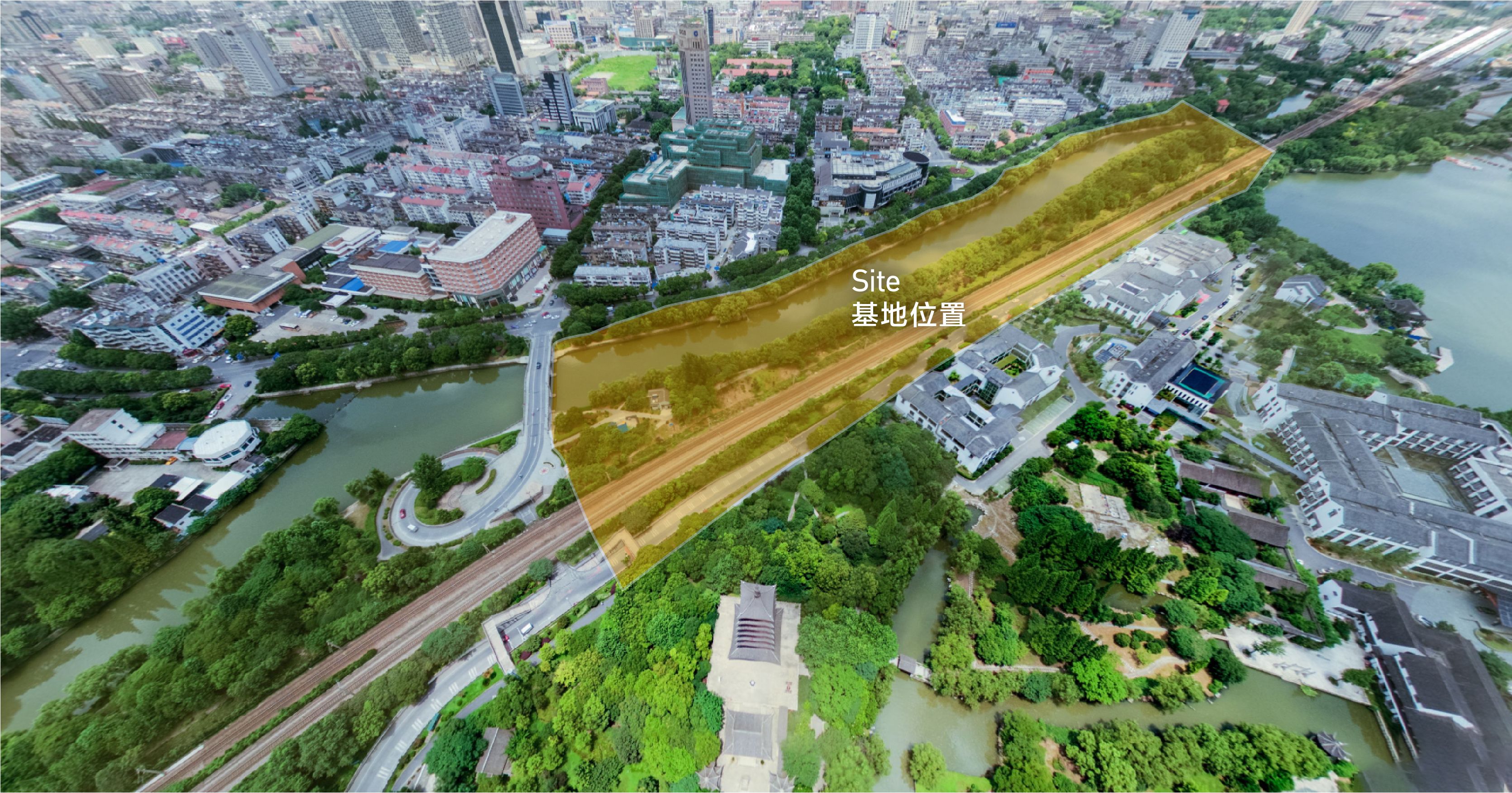 Jiaxing Ancient City Connecting South Lake International Concept Design Competition on Footbridge Crossing Huancheng River and Railway. Site