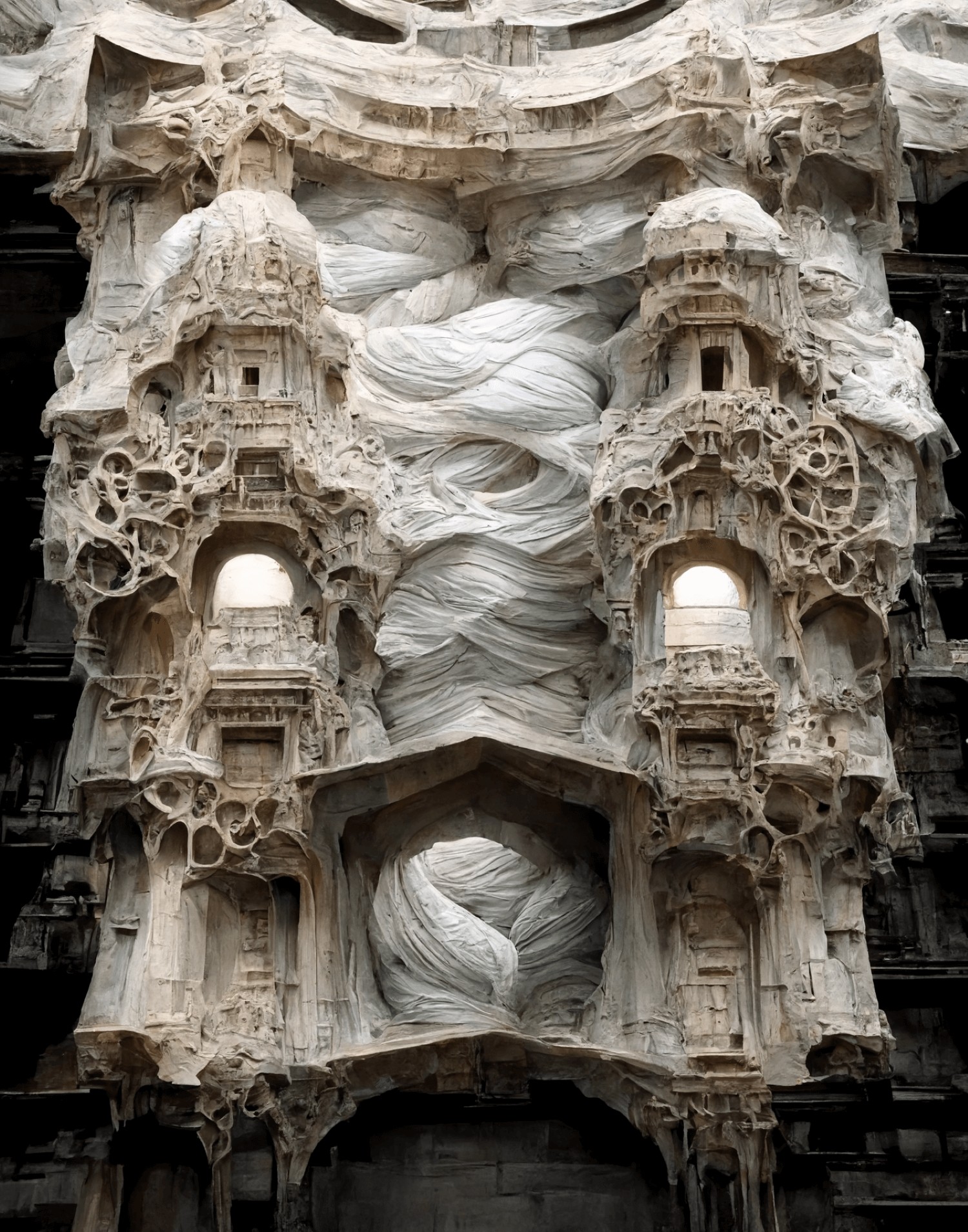 Baroque Facade Studies with Silk and Stone Tectonics by Mohammad Qasim Iqbal + Midjourney