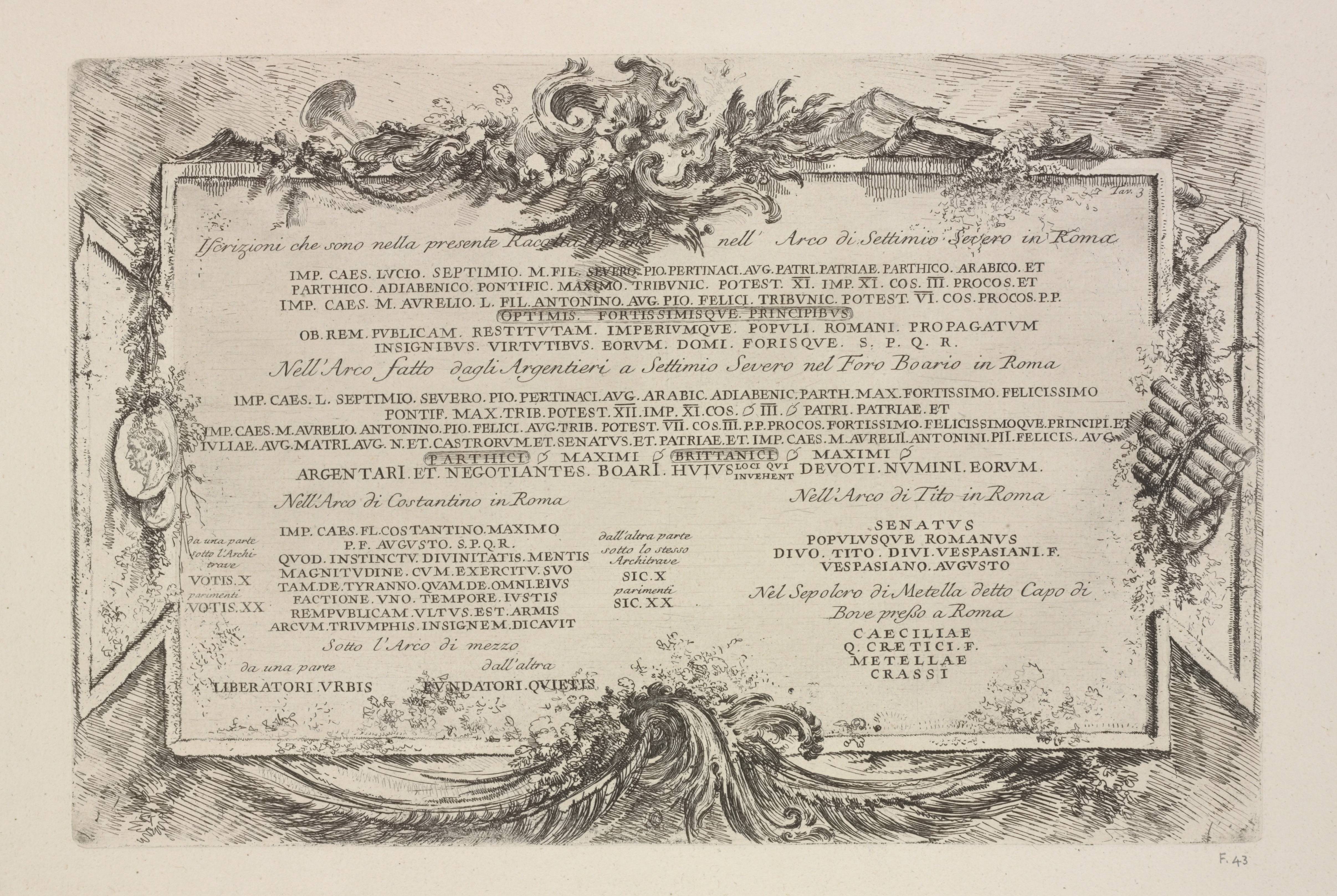 Giovanni Battista Piranesi. Alcune Vedute di Archi Trionfali ed altri monumenti. 1748