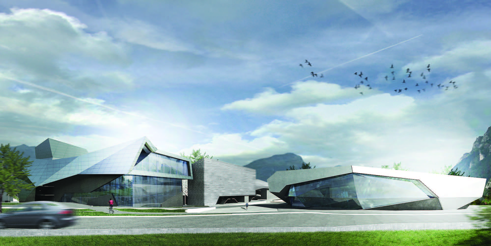 figure 5.2 Riva Del Garda exhibition fair & sports hall rendering by Heliopolis 21 with Coop Himmelblau