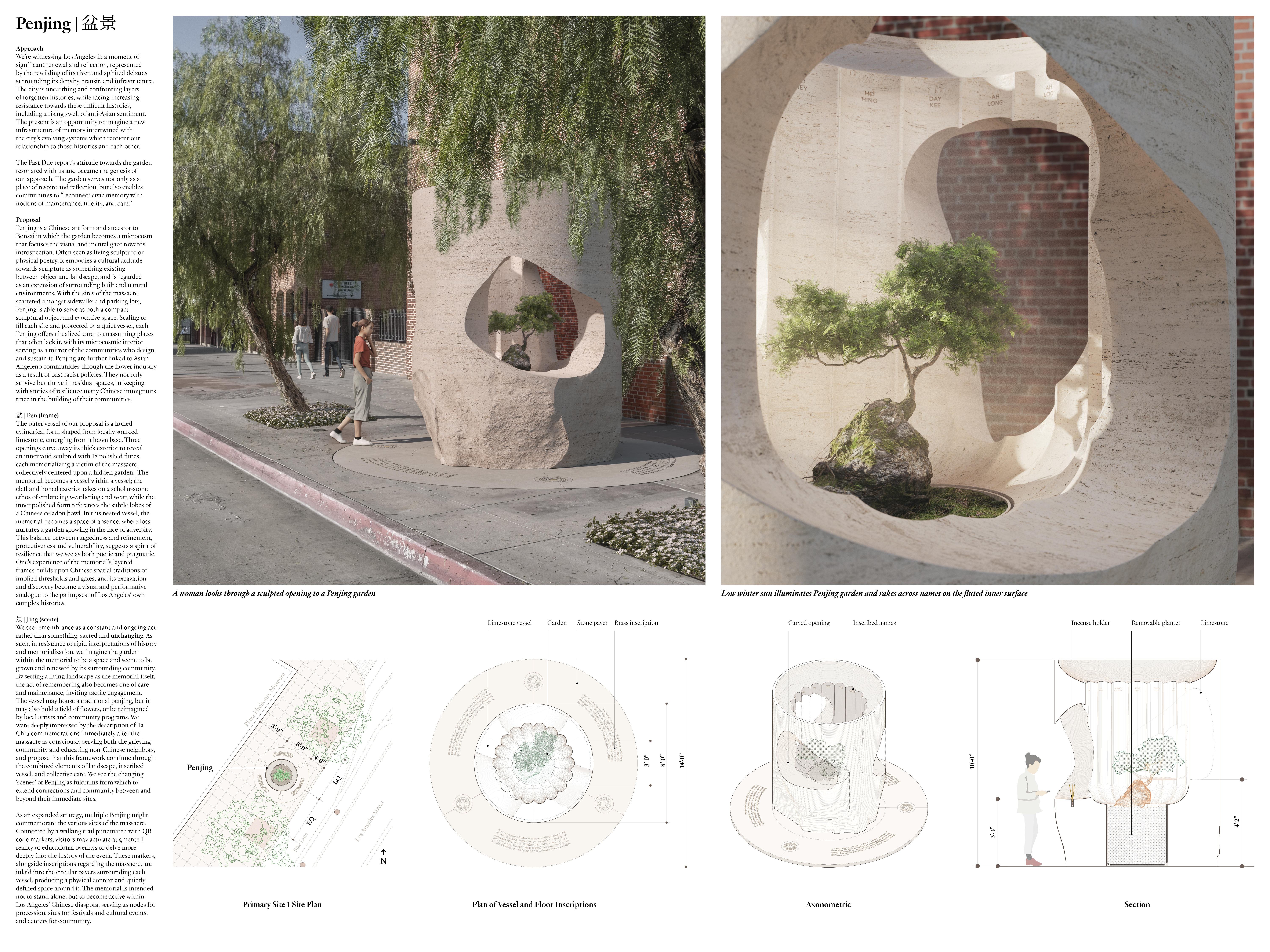 Proposed Concept of Memorial to the Victims of the 1871 Chinese Massacre. Figure x J. Jih. Architecture Collective, led by James Leng and Jennifer Ly in collaboration with J. Roc Jih, San Francisco, CA