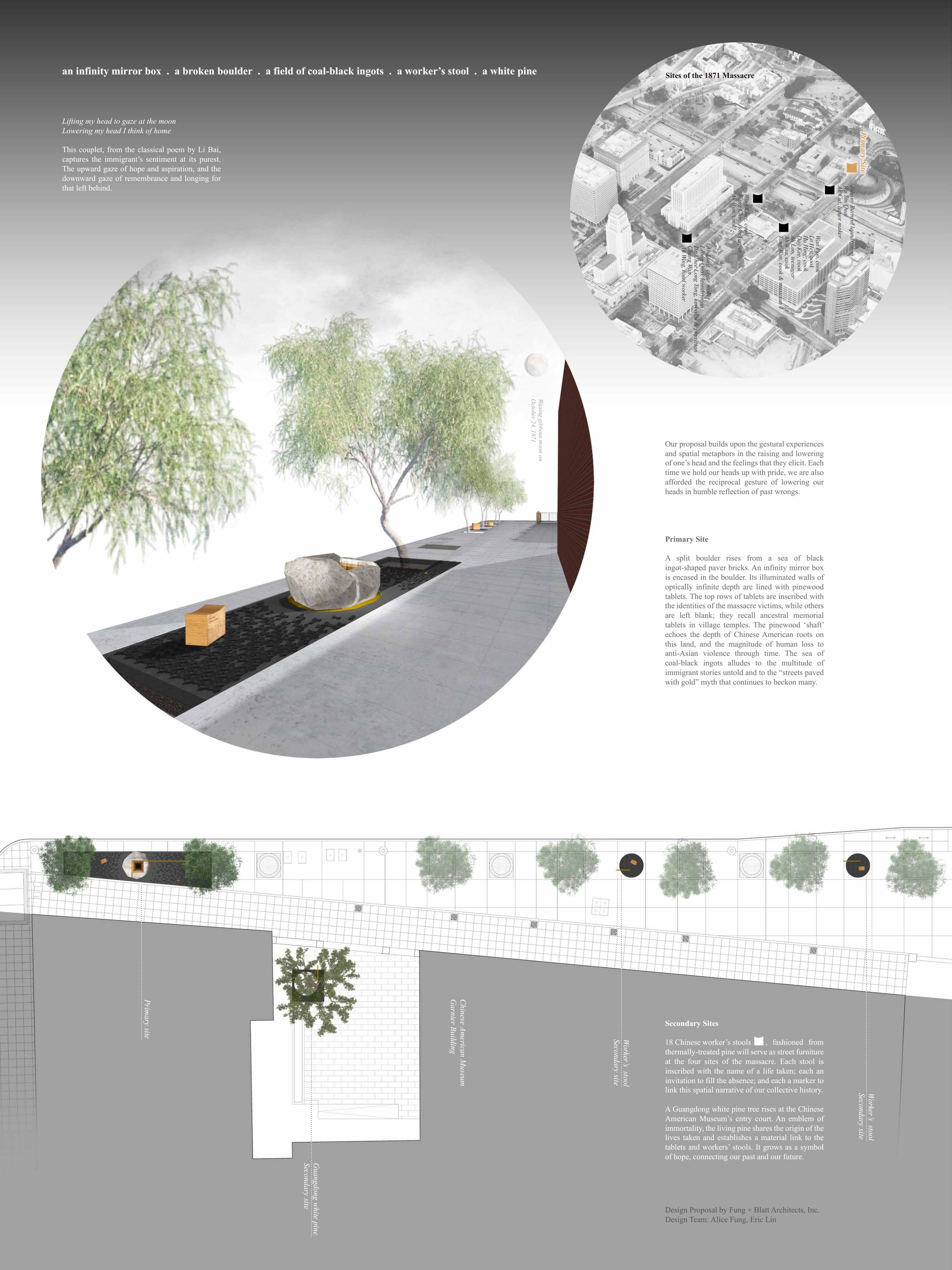 Proposed Concept of Memorial to the Victims of the 1871 Chinese Massacre. Fung + Blatt Architects. Los Angeles, CA