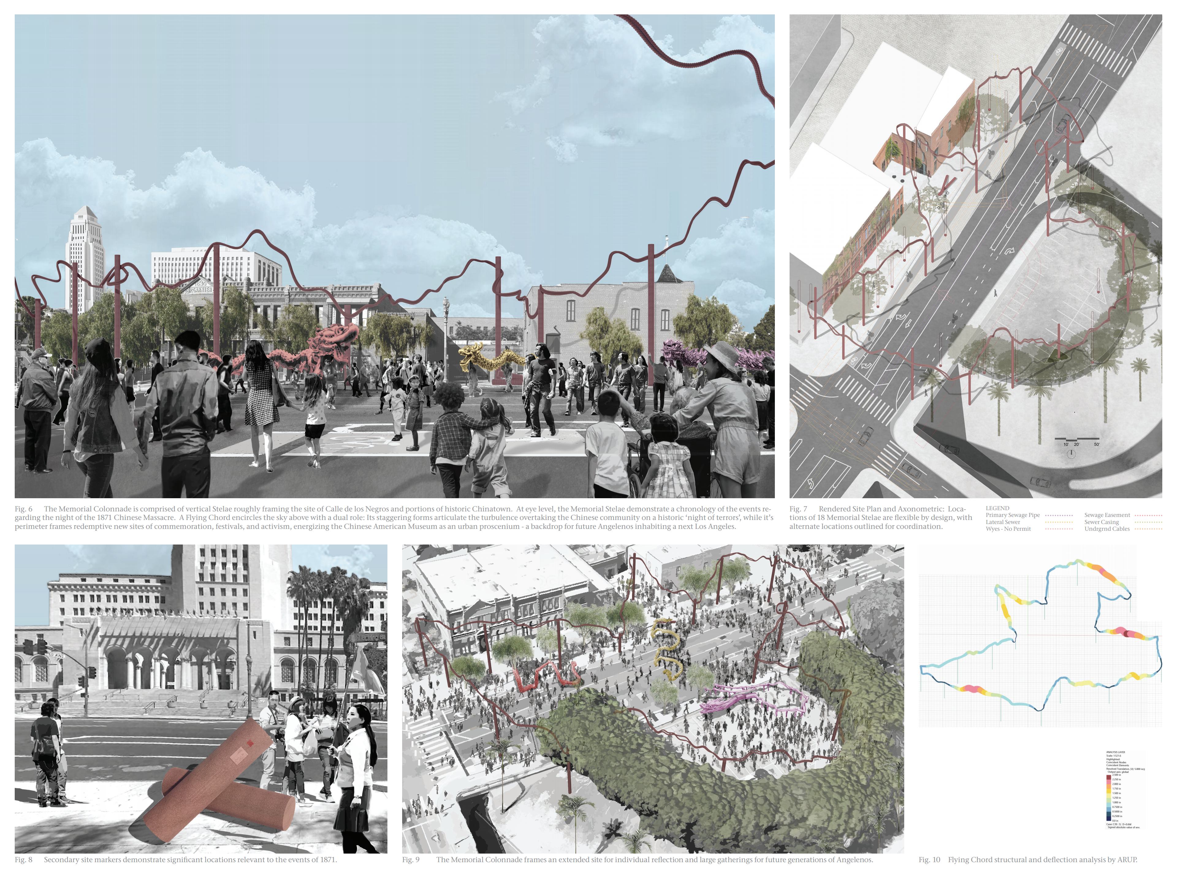Proposed Concept of Memorial to the Victims of the 1871 Chinese Massacre. Artists Anna Sew Hoy and Zhu Jia and Formation Association. Artists/Architect Collaboration, Los Angeles, CA