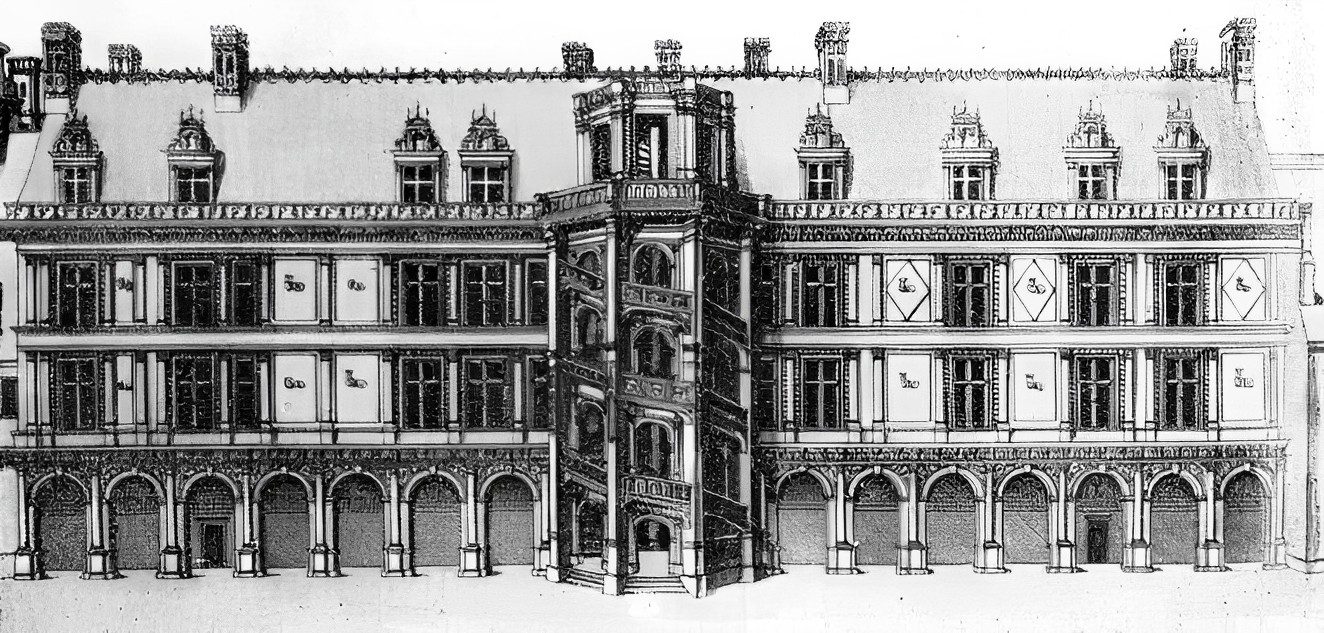 12. Блуа. Дворец Франциска I, 1515—1524 гг. Жак Сурдо и Доменико да Кортона. Дворовый фасад