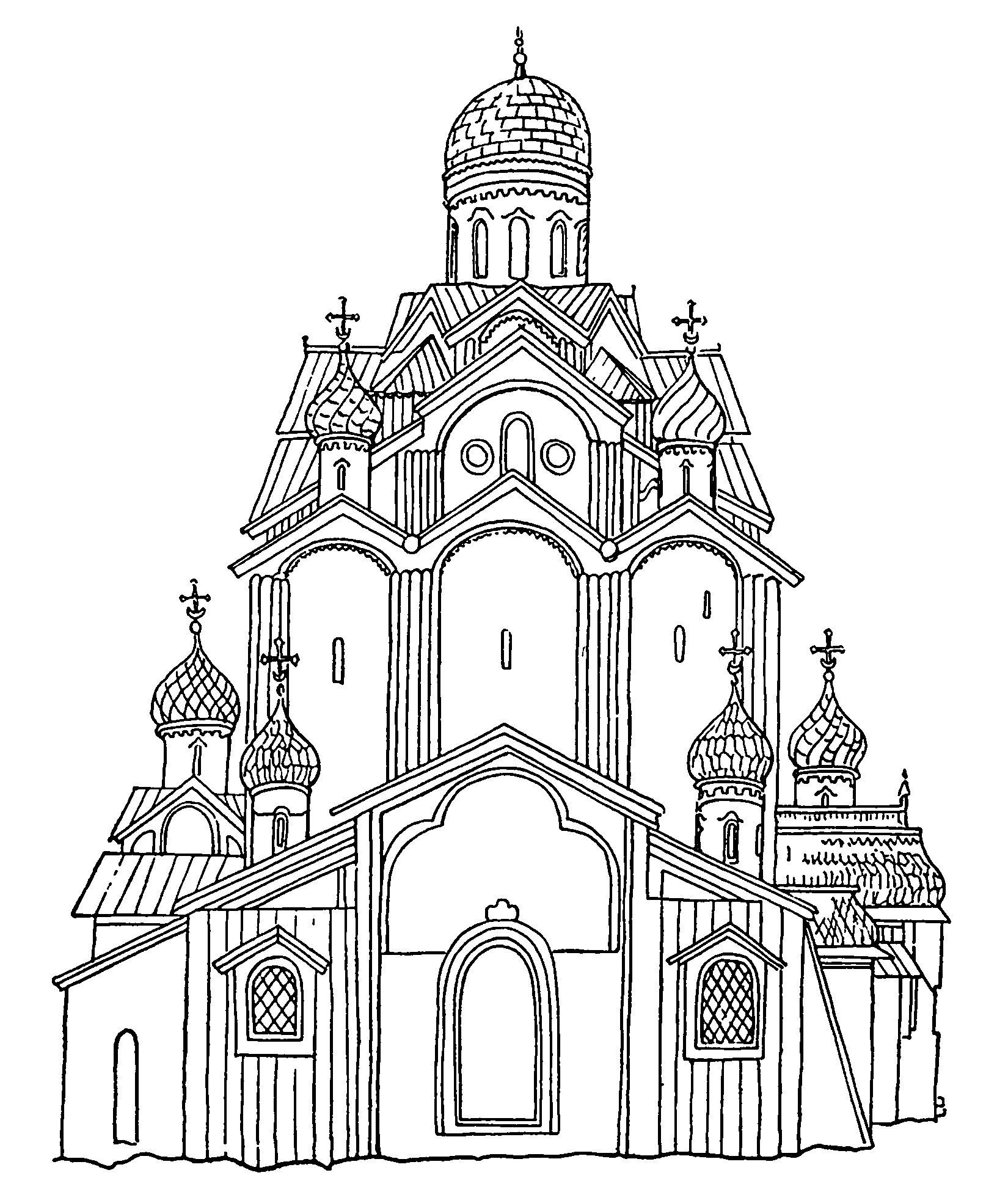 23. Псков. Троицкий собор, 1365—1367 гг. Рисунок XVII в. (ГИМ)