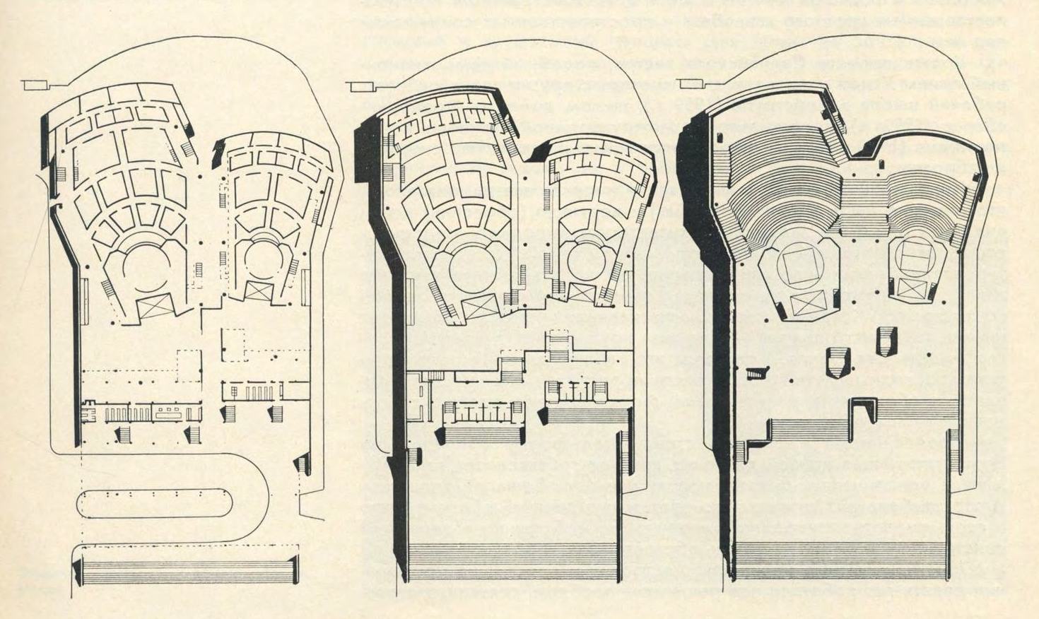Здание Оперного театра в Сиднее. Проект. 1956 г. Макет, разрез и планы