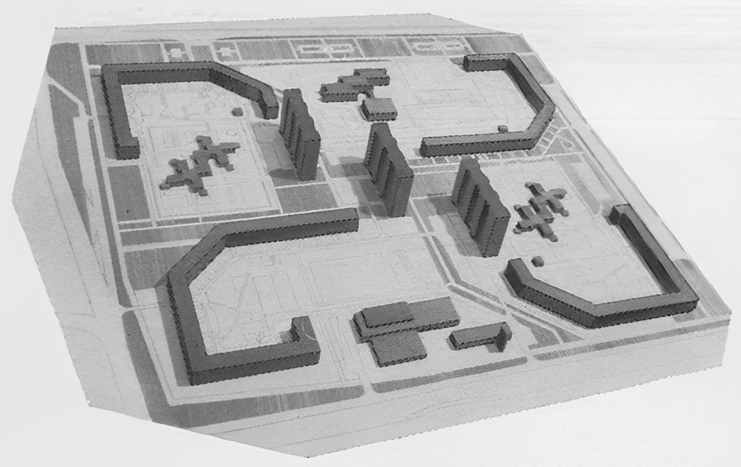 Макеты застройки двух жилых районов, расположенных в центральной продольной зоне общегородского центра и прилегающих к его главному ядру