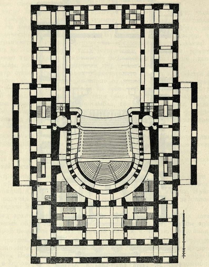 Рис. 25. Театр драмы (б. Александринский) в Ленинграде. Арх. К. Росси. План 1-го этажа