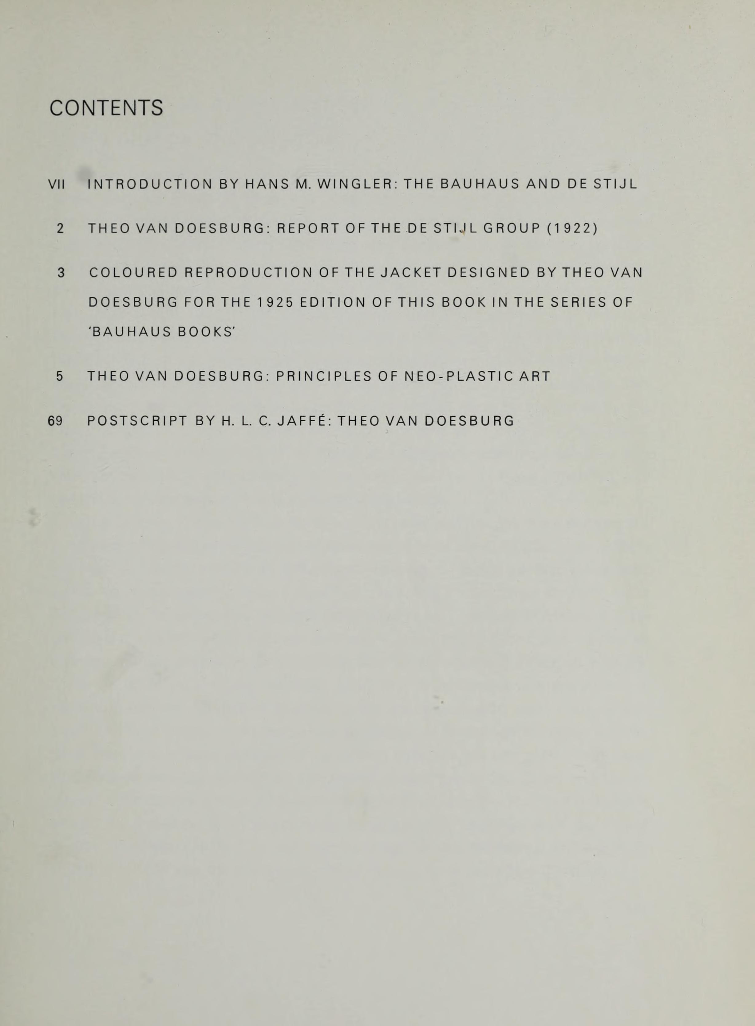 Principles of Neo-Plastic Art / Theo van Doesburg : with an introduction by Hans M. Wingler and a postscript by H. L. C. Jaffé ; translated from the German by Janet Seligman. — London : Percy Lund, Humphries & Co Ltd., 19​69