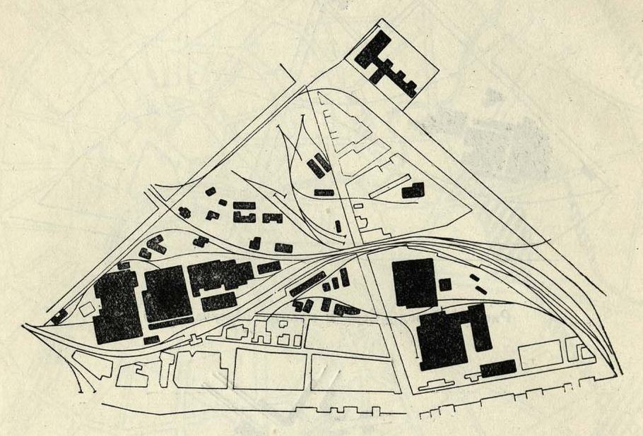 Рис. 5. Завод «Серп и молот». Москва. Проект реконструкции, разработанный кабинетом промсооружений Академии архитектуры