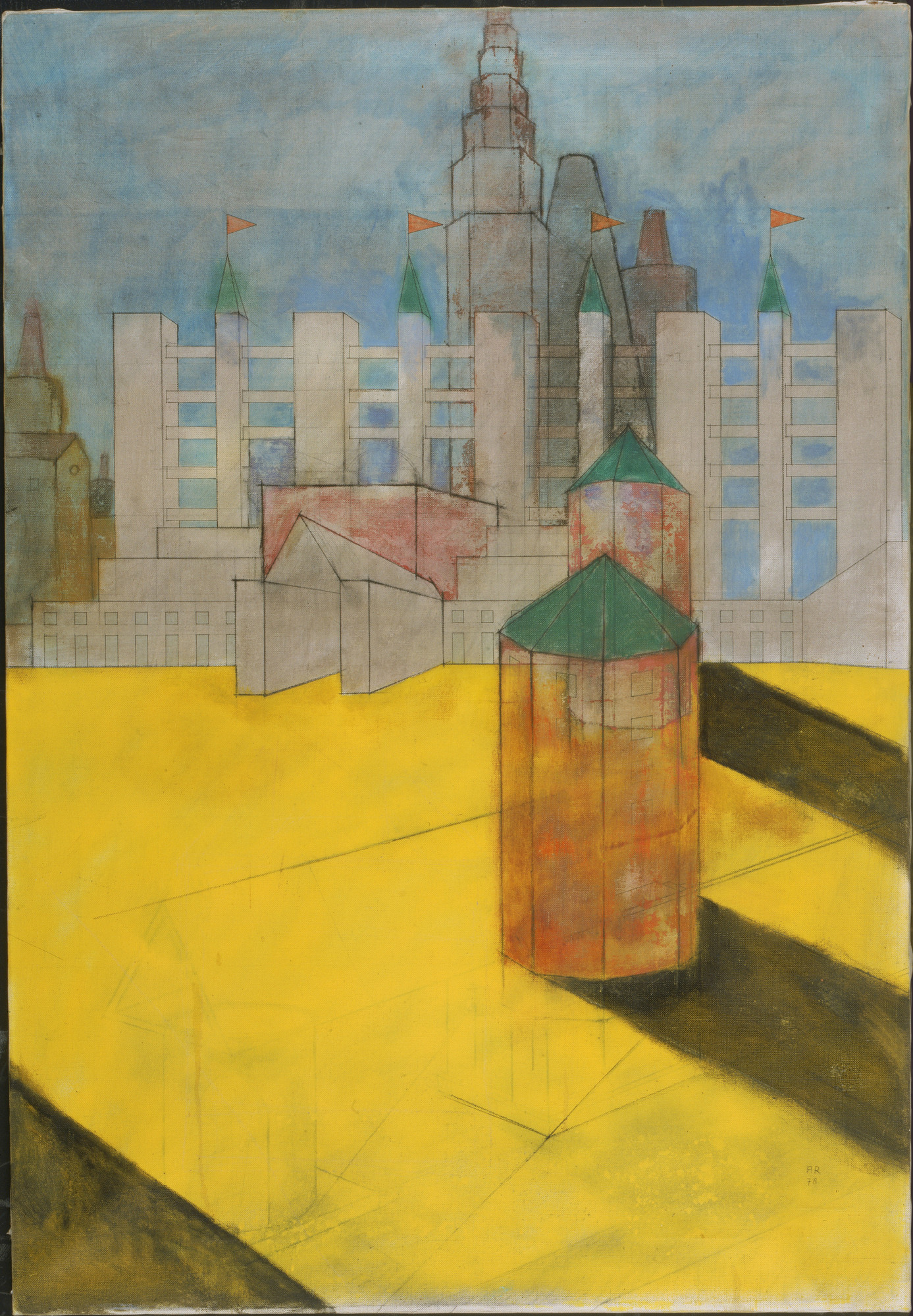 Figure 2. Aldo Rossi. Large Urban Construction. Project, 1978. Oil and chalk on canvas, 51 1/16 × 35 1/16" (130 × 90 cm). The Museum of Modern Art, New York. Gift of the Architecture and Design Committee in honor of Marshall Cogan