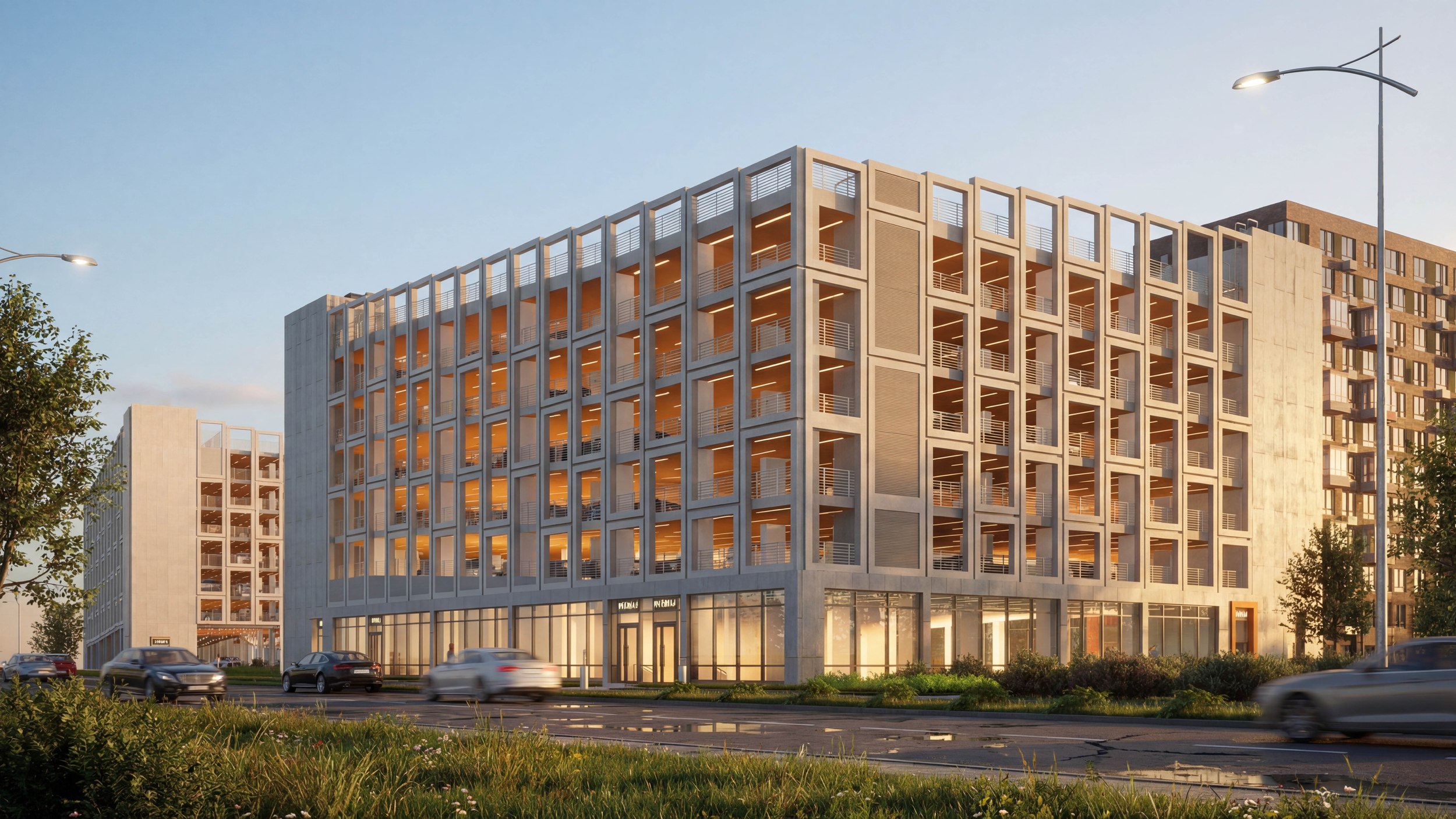 Гараж-стоянка №22 на 300 м/м с объектами торговли, Ленинский г.о., д. Богданиха. © АСК «ЭСФОЭС АРХИТЕКТС»