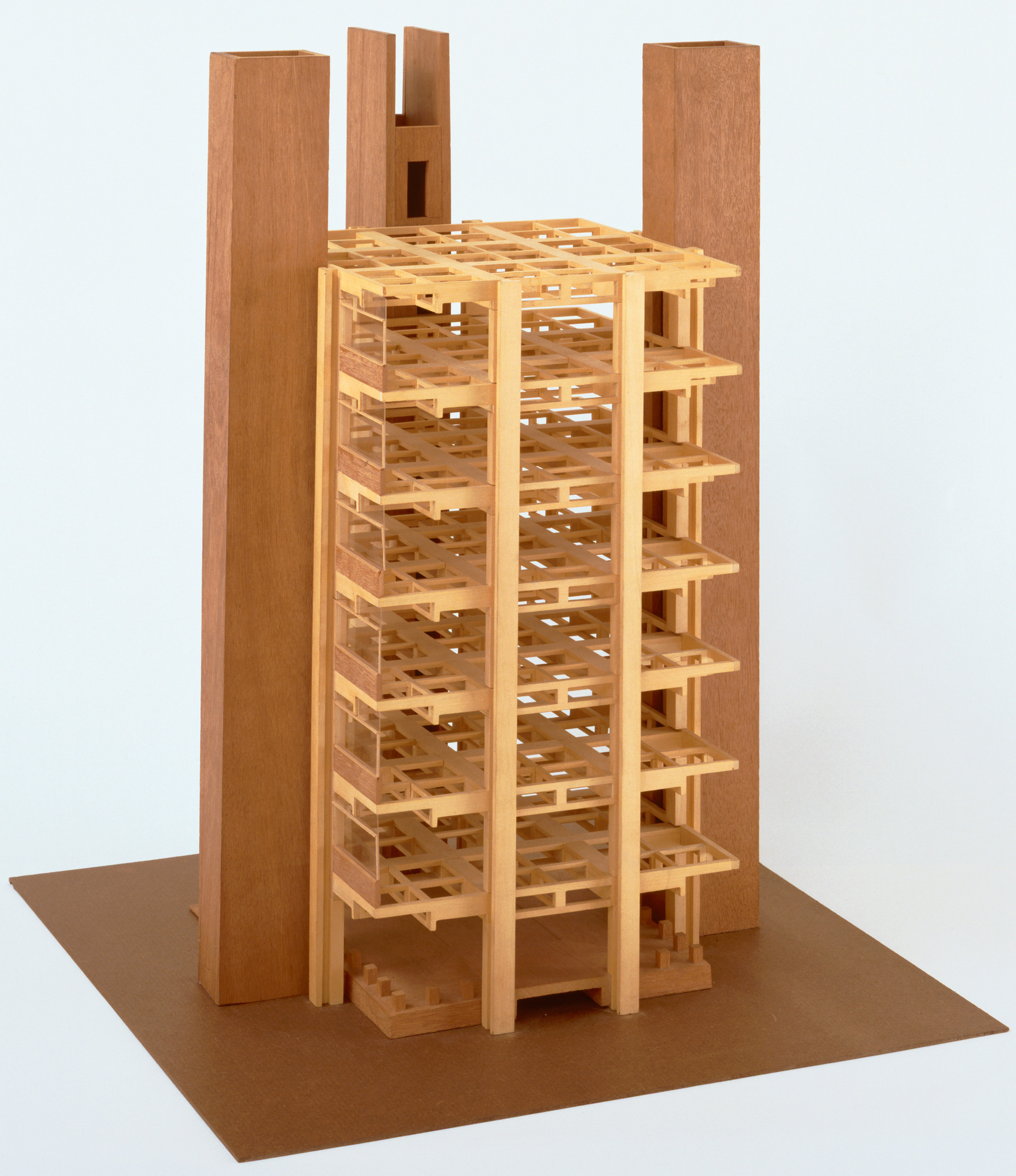 Louis I. Kahn. Alfred Newton Richards Medical Research Building, University of Pennsylvania, Philadelphia, Pennsylvania (Structure of typical laboratory tower [final version]). 1957–1965. Wood. 28½ × 23 15/16 × 23 15/16" (72.4 × 60.8 × 60.8 cm). MoMA