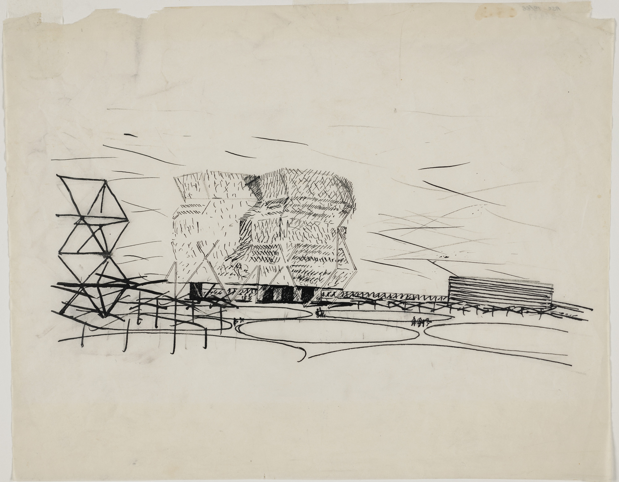 Louis I. Kahn with Anne Tyng. City Tower project, Philadelphia, PA (Perspective sketch). 1952–1953. Ink and graphite on tracing paper. 8½ × 10¾" (21.6 × 27.3 cm). MoMA