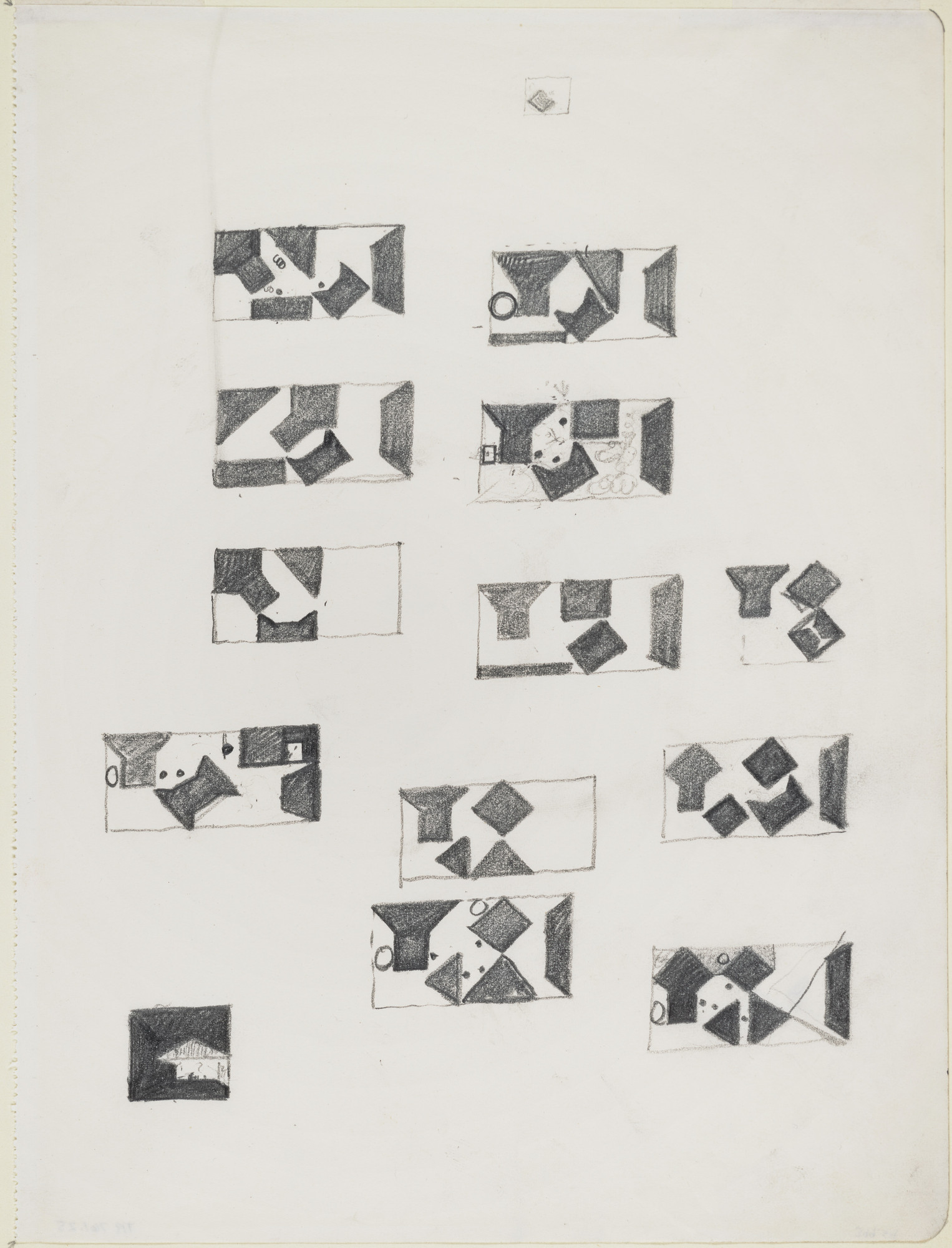 Louis I. Kahn. Fine Arts Center, School, and Performing Arts Theater, Fort Wayne, Indiana. Plan sketches. 1963. Graphite on paper. 10 × 7½" (25.4 × 19.1 cm). MoMA