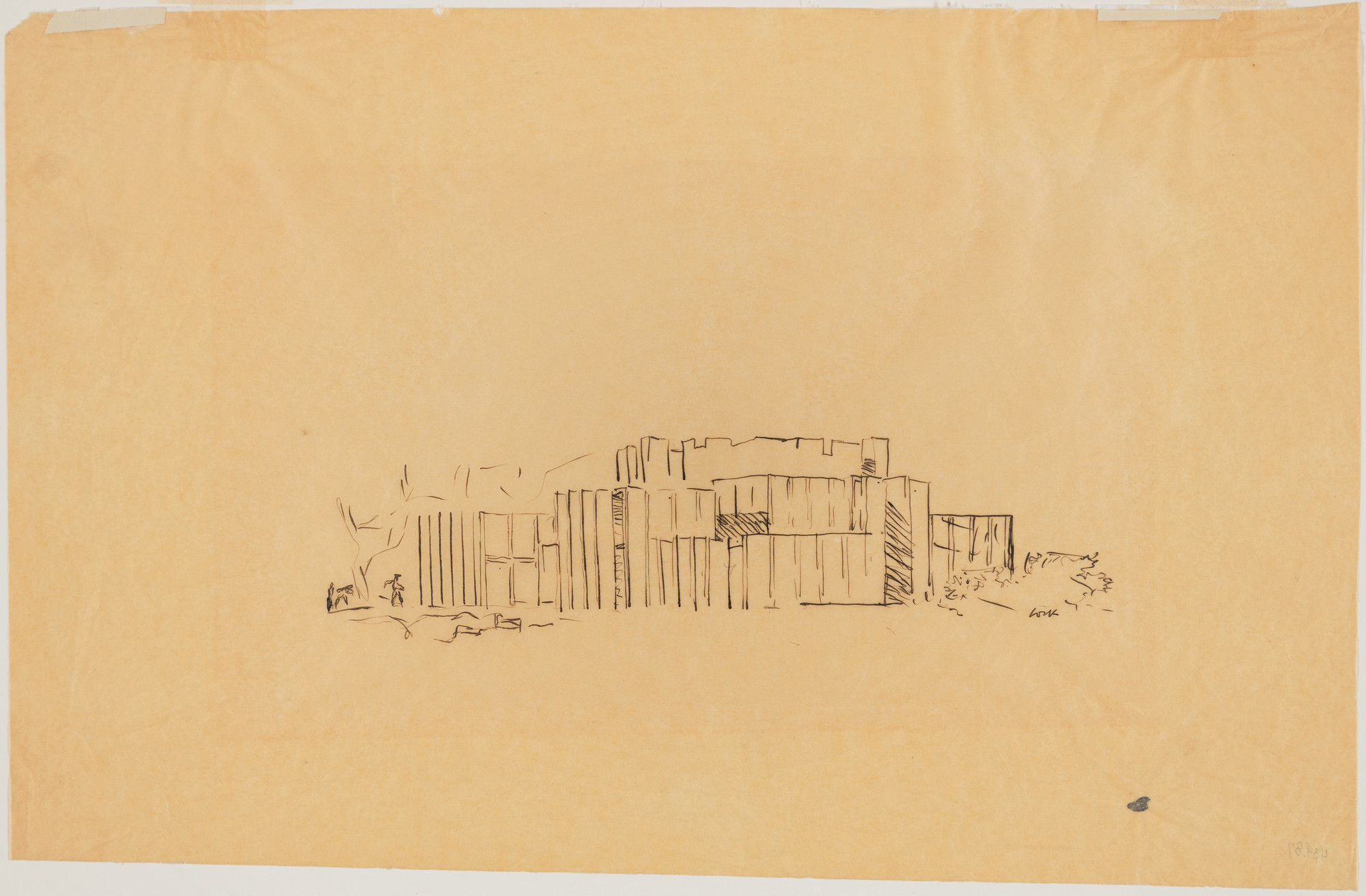 Louis I. Kahn. Mr. and Mrs. Lawrence Morris House, Mount Kisco, New York, Perspective. 1958. Ink on tracing paper. 10 × 17½" (25.4 × 44.5 cm). MoMA