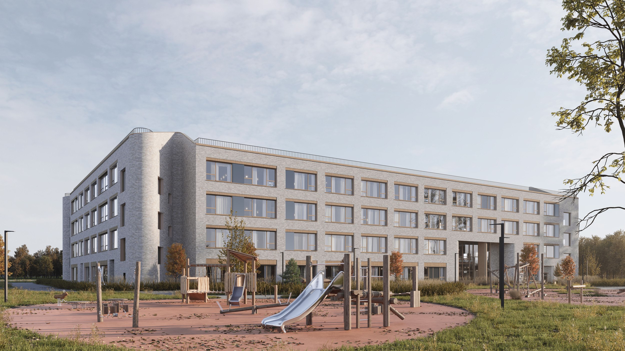 Общеобразовательная школа на 825 мест, Ленинский г.о., с. Молоково. © Архитектурная концепция и реализация — девелоперская компания Брусники