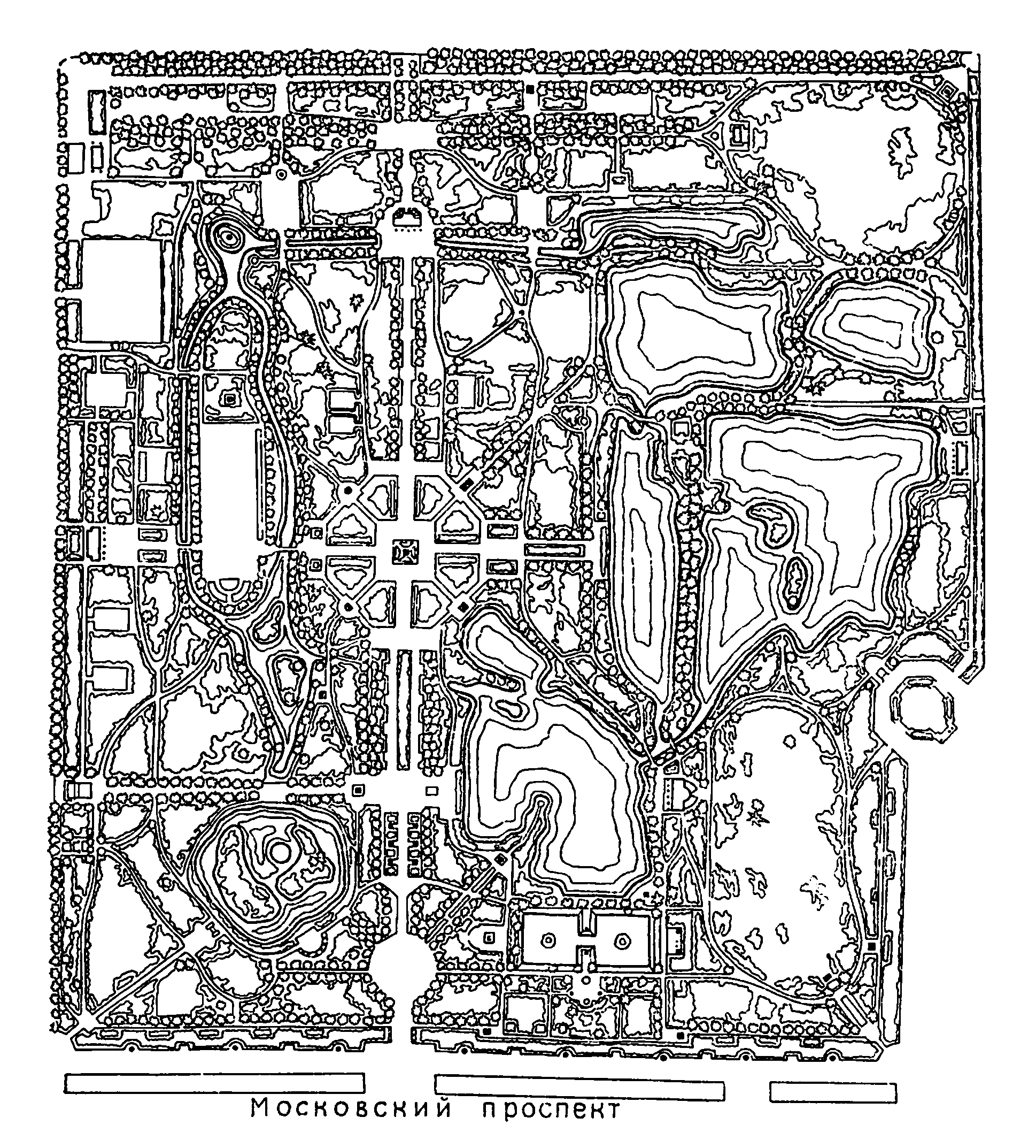 6. Ленинград. Московский парк Победы. Архитекторы В. Кирхоглани, Е. Катонин. 1945—1950 гг. Аллея героев. План