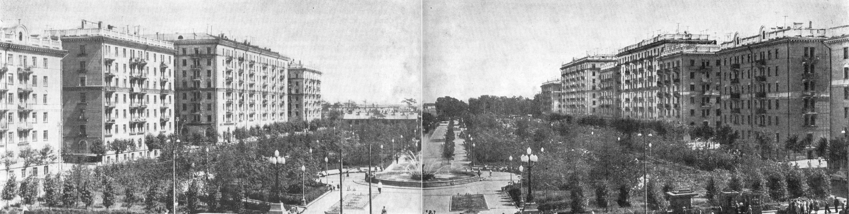 30. Москва. Песчаные улицы. Архит. 3. Розенфельд и др. Общий вид застройки бульвара (ныне ул. Георгиу-Дежа). План района