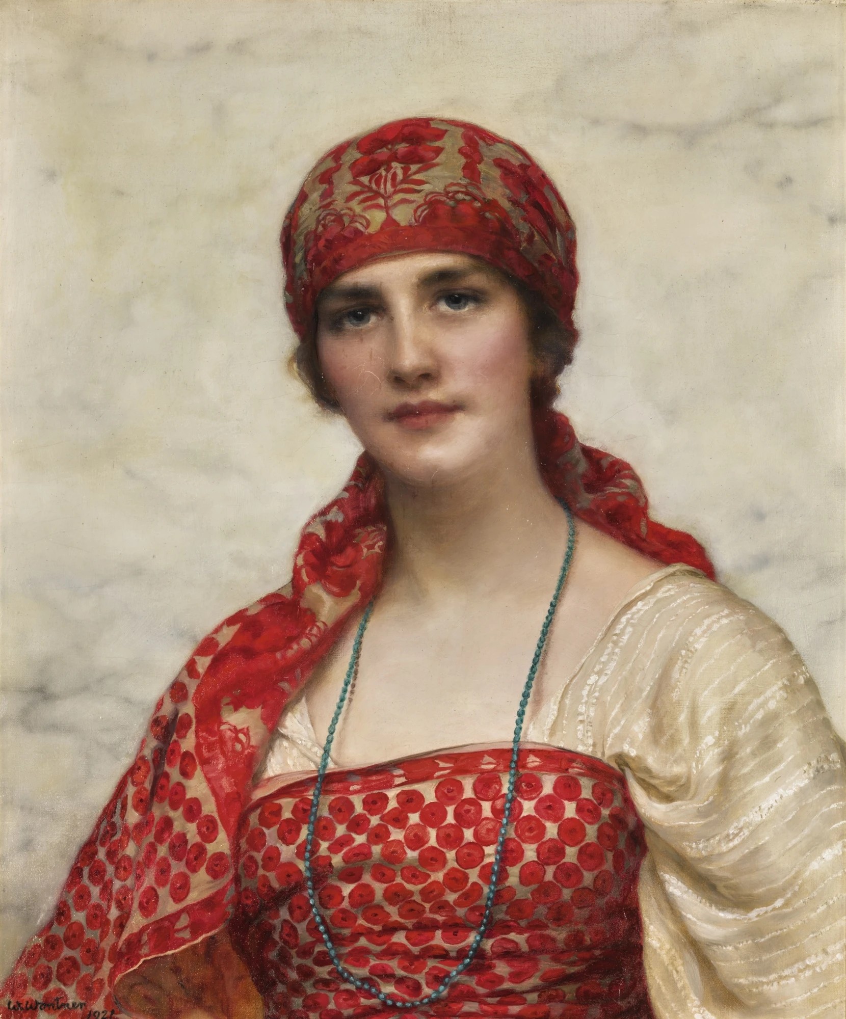 William Clarke Wontner. The Emerald Necklace. 1921. 64 × 53 cm. Oil on canvas