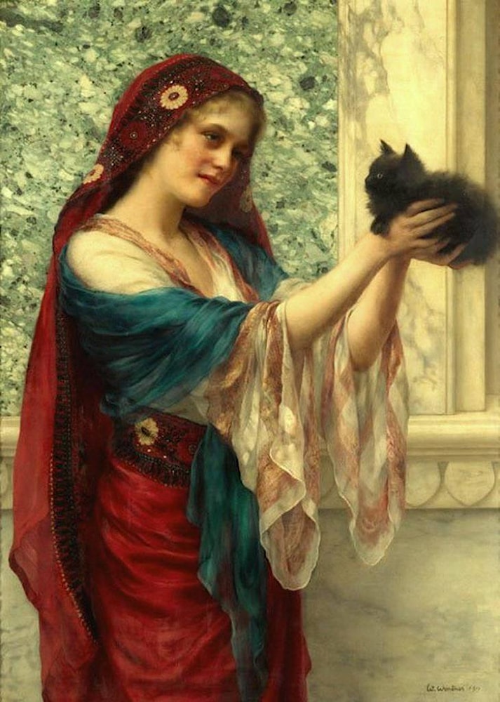 William Clarke Wontner. Woman with Cat. 1916. Oil on canvas