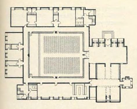 Унитарная церковь. Рочестер. 1959—1962 гг. Общий вид и план