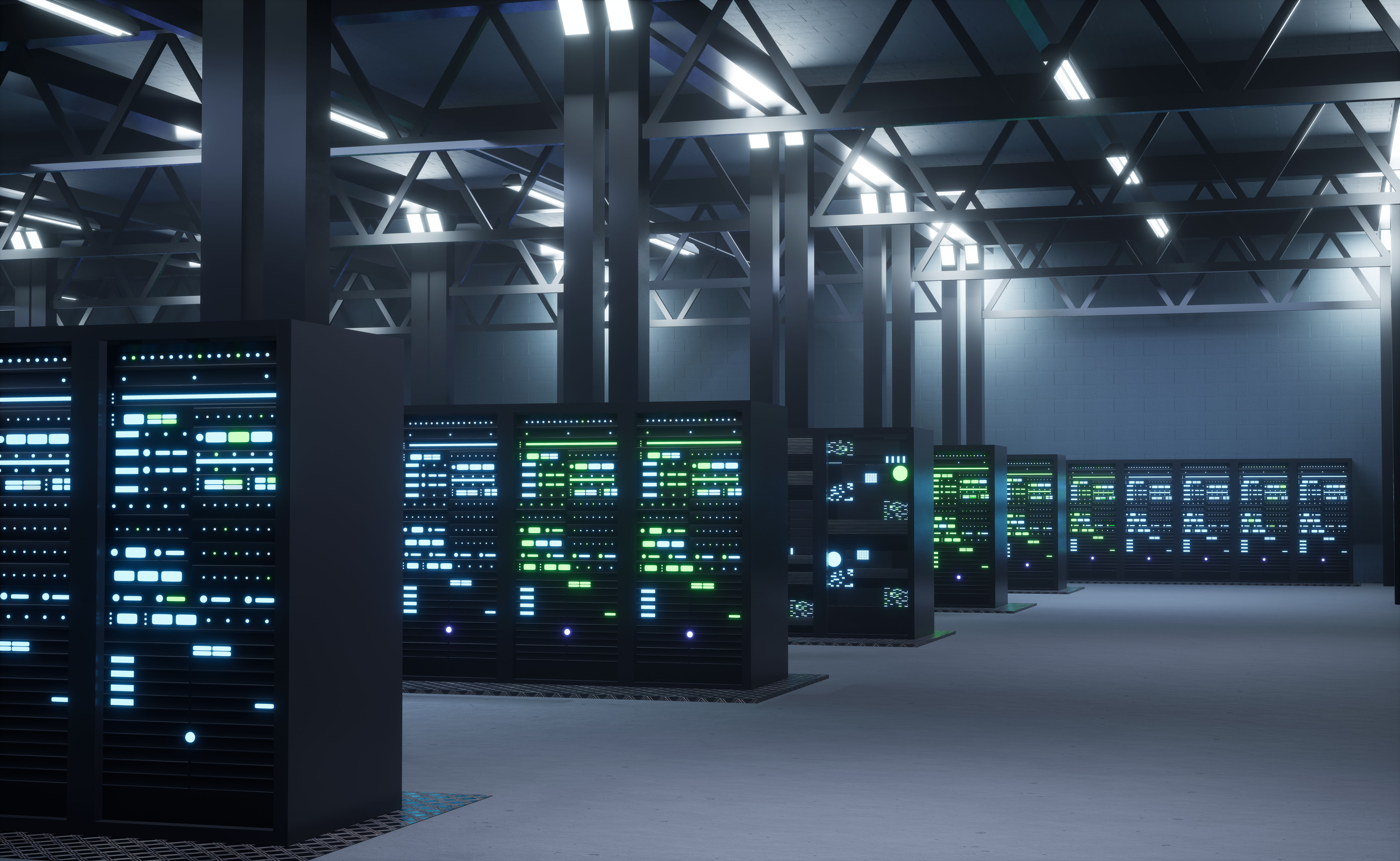 modern data center providing cloud services enabling businesses access computing resources storage demand internet server room infrastructure 3d render animation