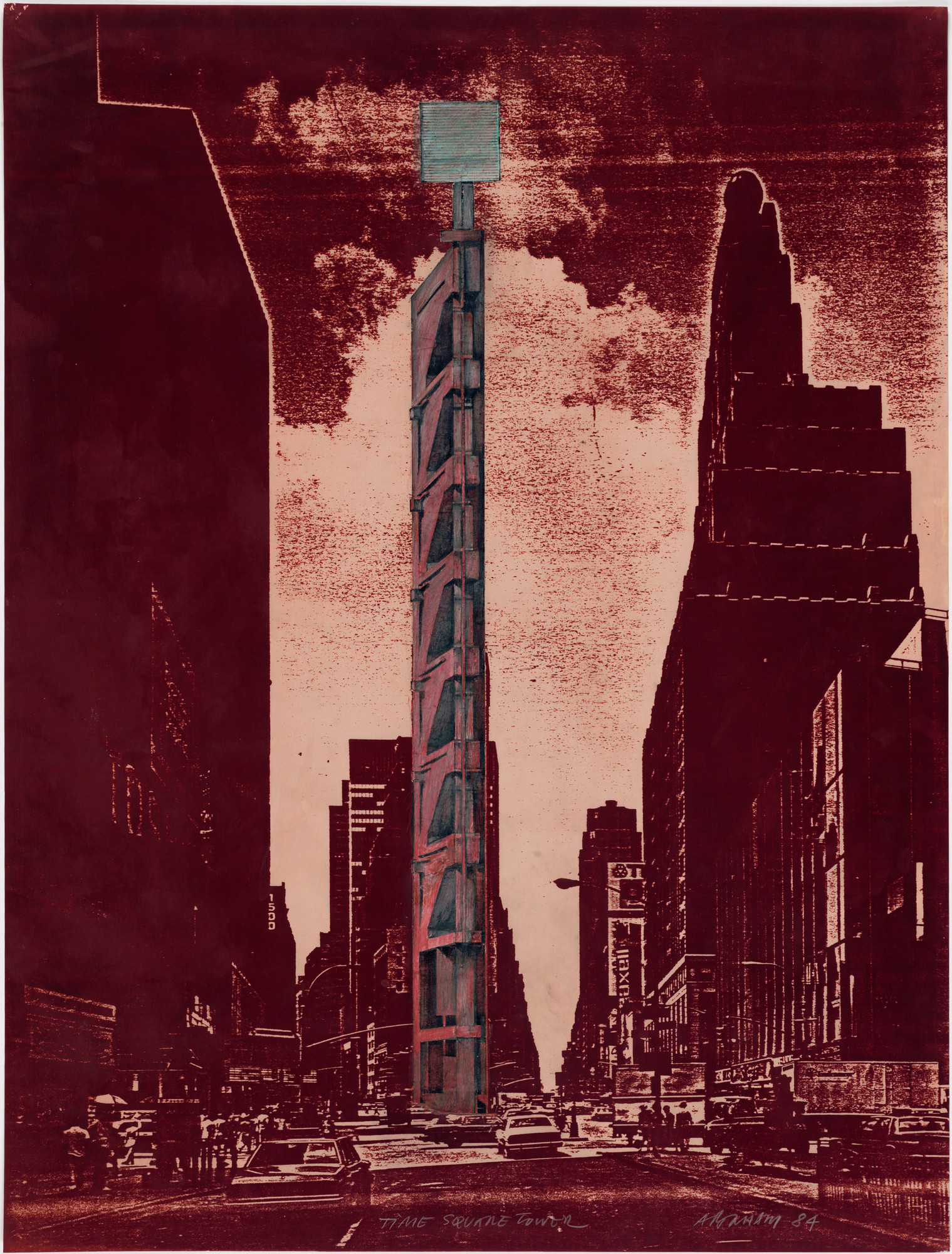 Raimund Abraham. Times Square Tower Project, New York, NY (Exterior perspective). 1984