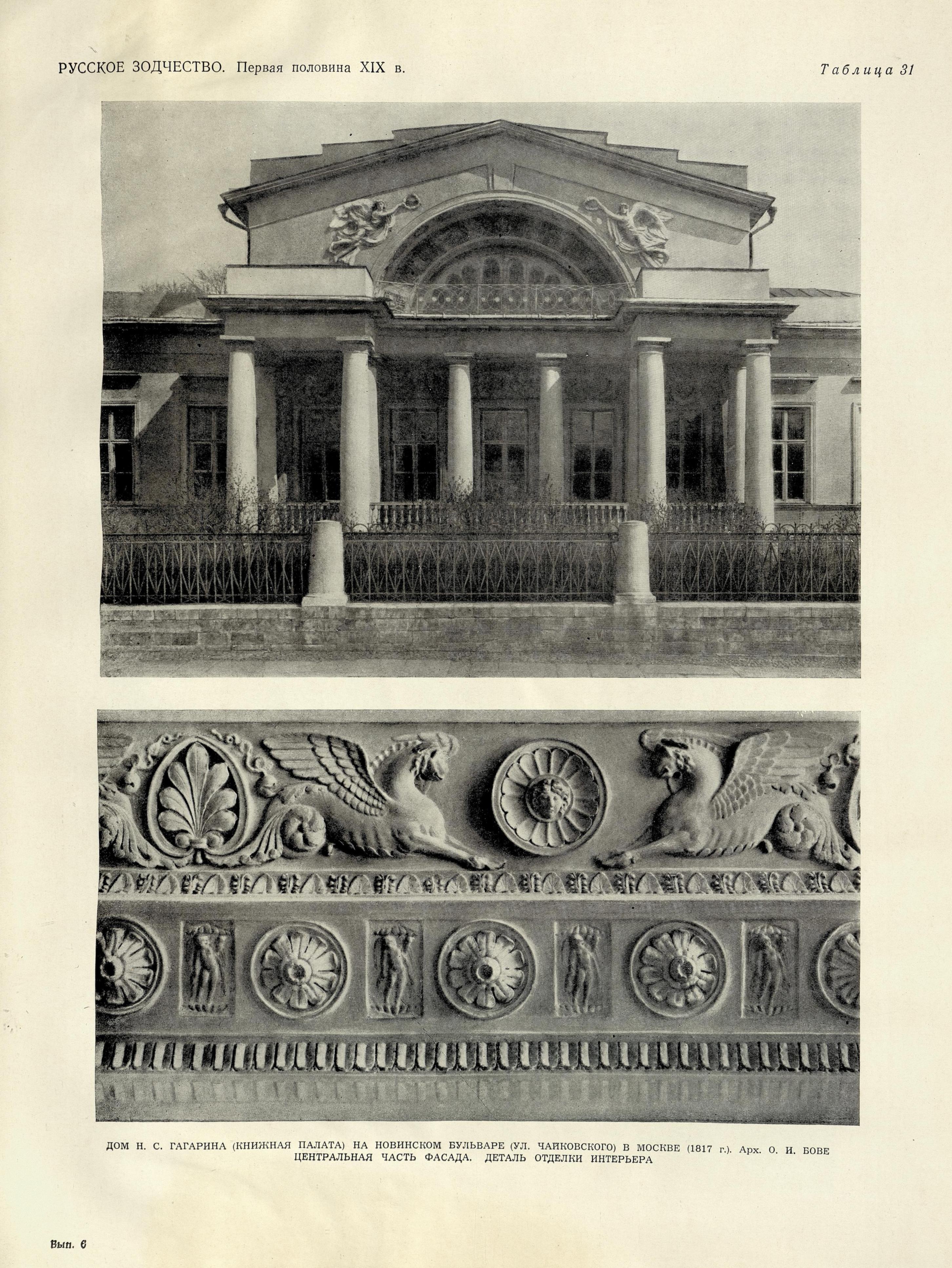 Русское зодчество : Выпуск 6. Памятники архитектуры первой половины XIX века : Чертежи и фотографии. — Москва : Государственное издательство литературы по строительству и архитектуре, 1953