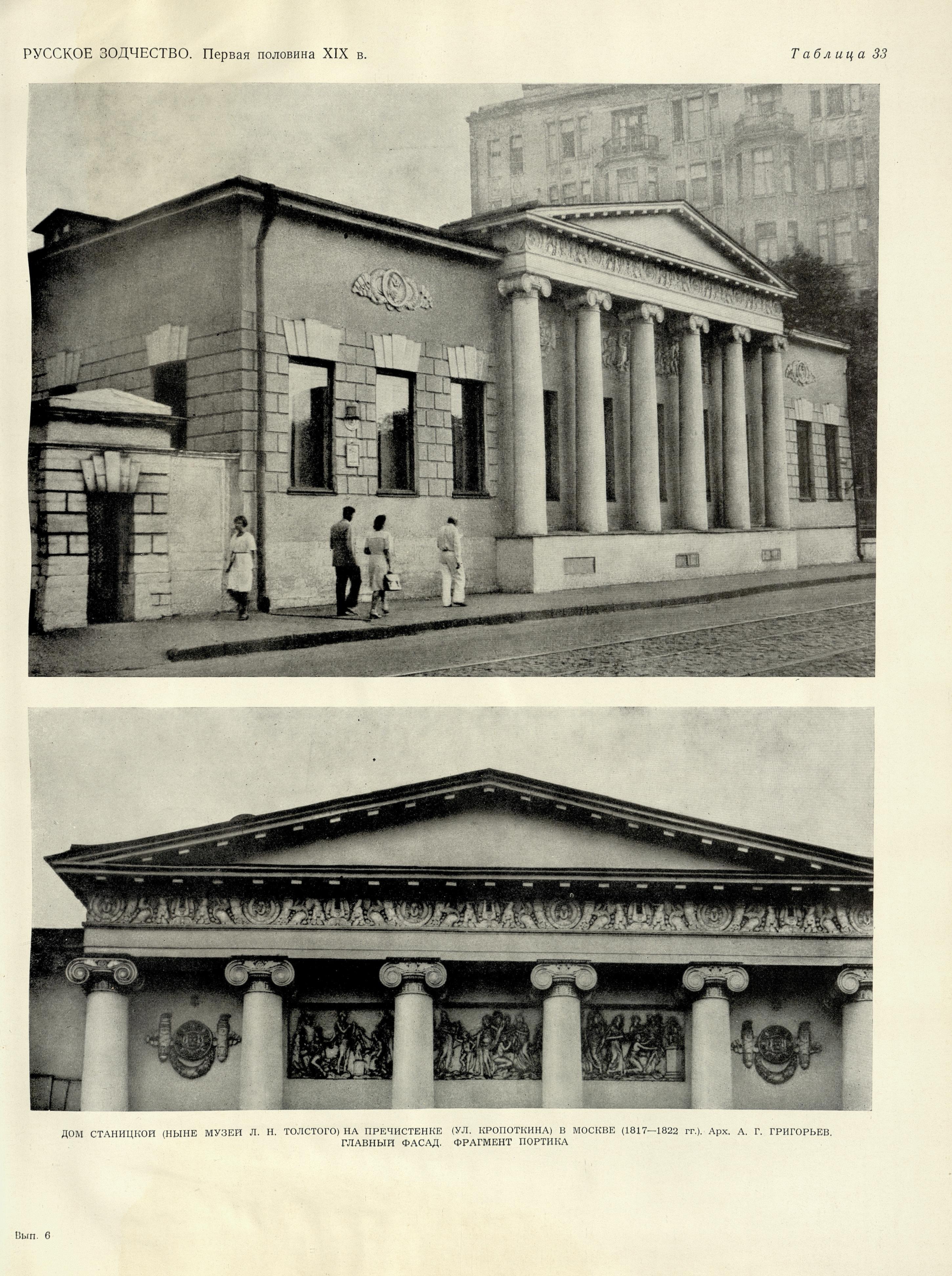 Русское зодчество : Выпуск 6. Памятники архитектуры первой половины XIX века : Чертежи и фотографии. — Москва : Государственное издательство литературы по строительству и архитектуре, 1953
