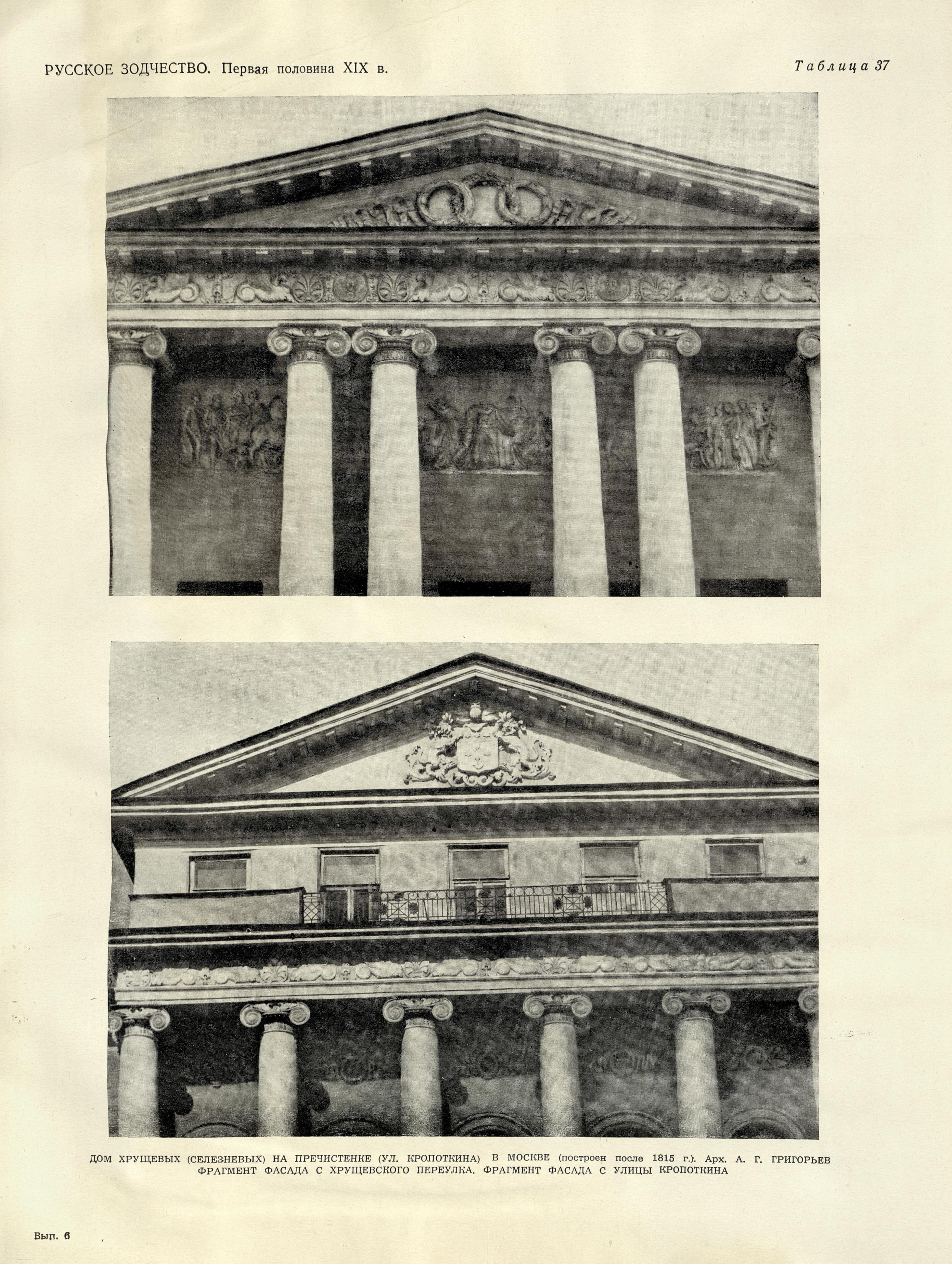 Русское зодчество : Выпуск 6. Памятники архитектуры первой половины XIX века : Чертежи и фотографии. — Москва : Государственное издательство литературы по строительству и архитектуре, 1953