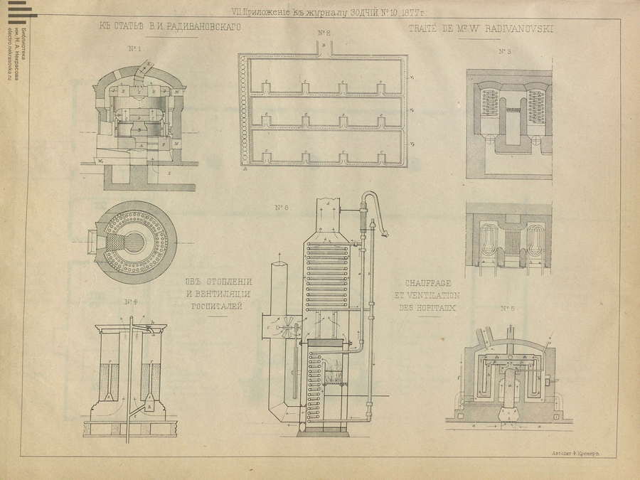 VII Приложение к журналу «Зодчий», № 10, 1877 г. Отопление и вентиляция госпиталей. К статье B. И. Радивановского