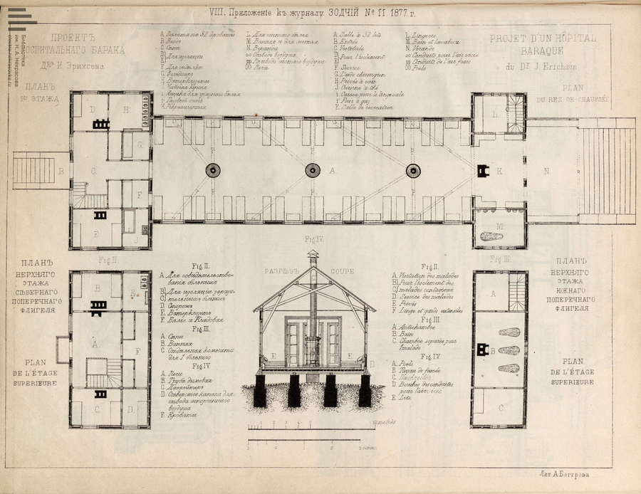 VIII. Приложение к журналу «Зодчий», № 11, 1877 г. Проект госпитального барака доктора И. А. Эрихсена
