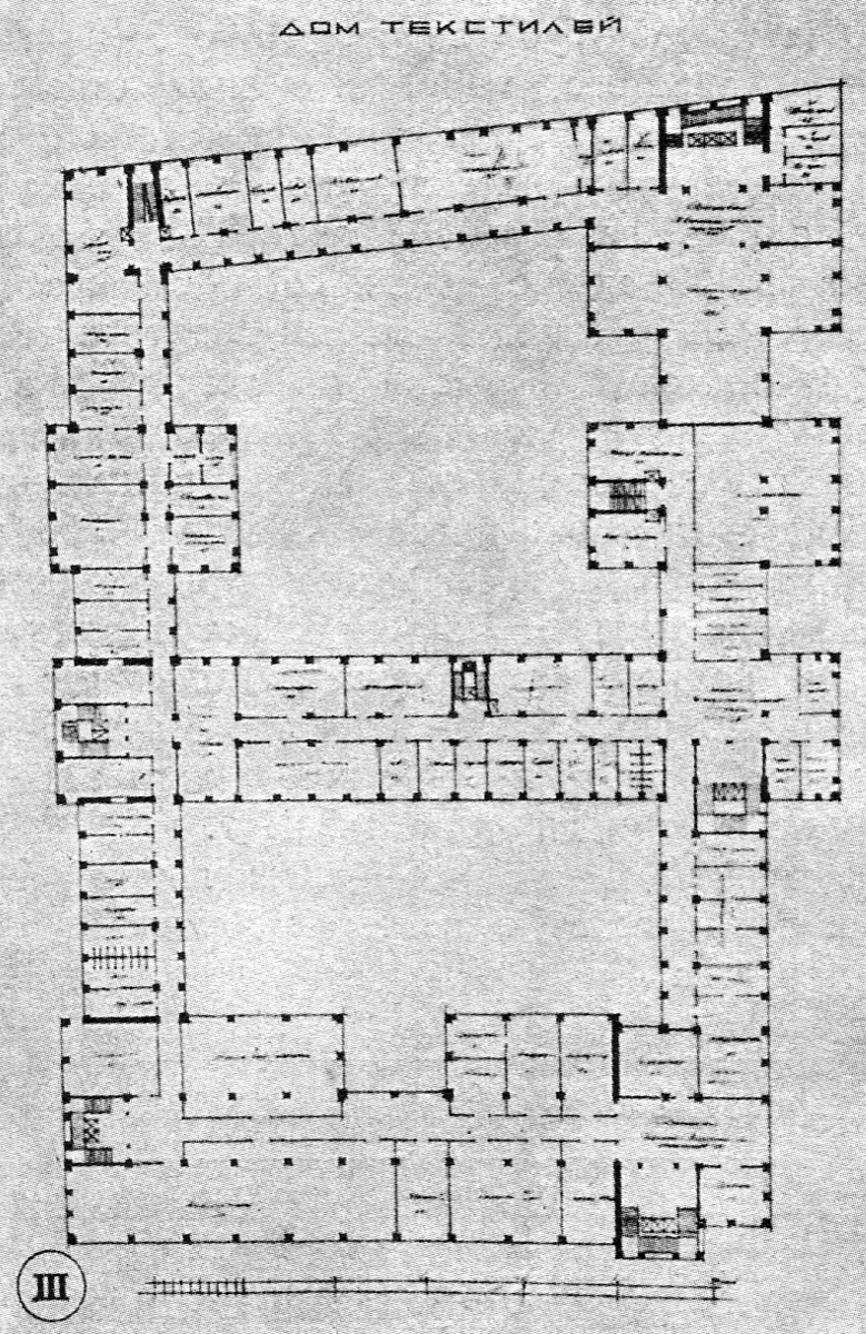 Проект Дома Текстилей. Москва. И. А. Голосов, Б. Я. Улинич. План 3-го этажа.