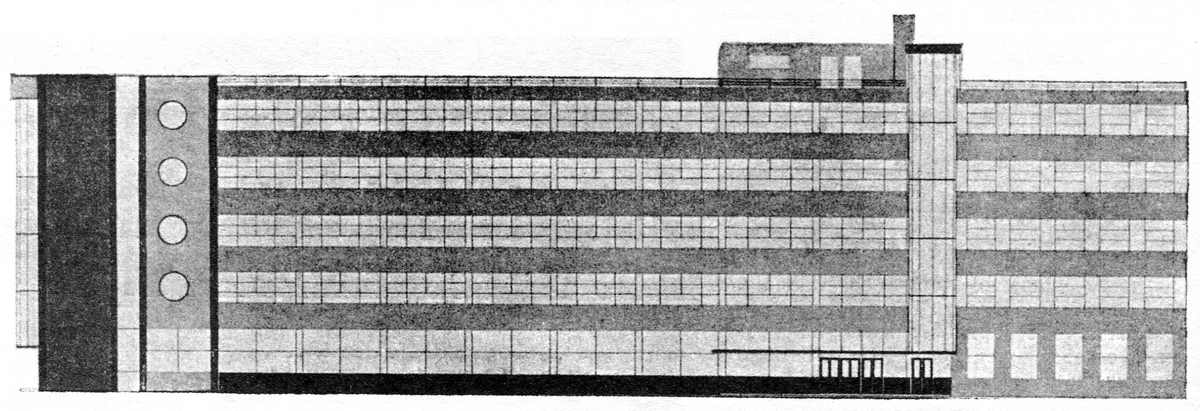 Проект Ночлежного дома. Москва. И. А. Голосов и Г. Г. Вегман. Фасад.