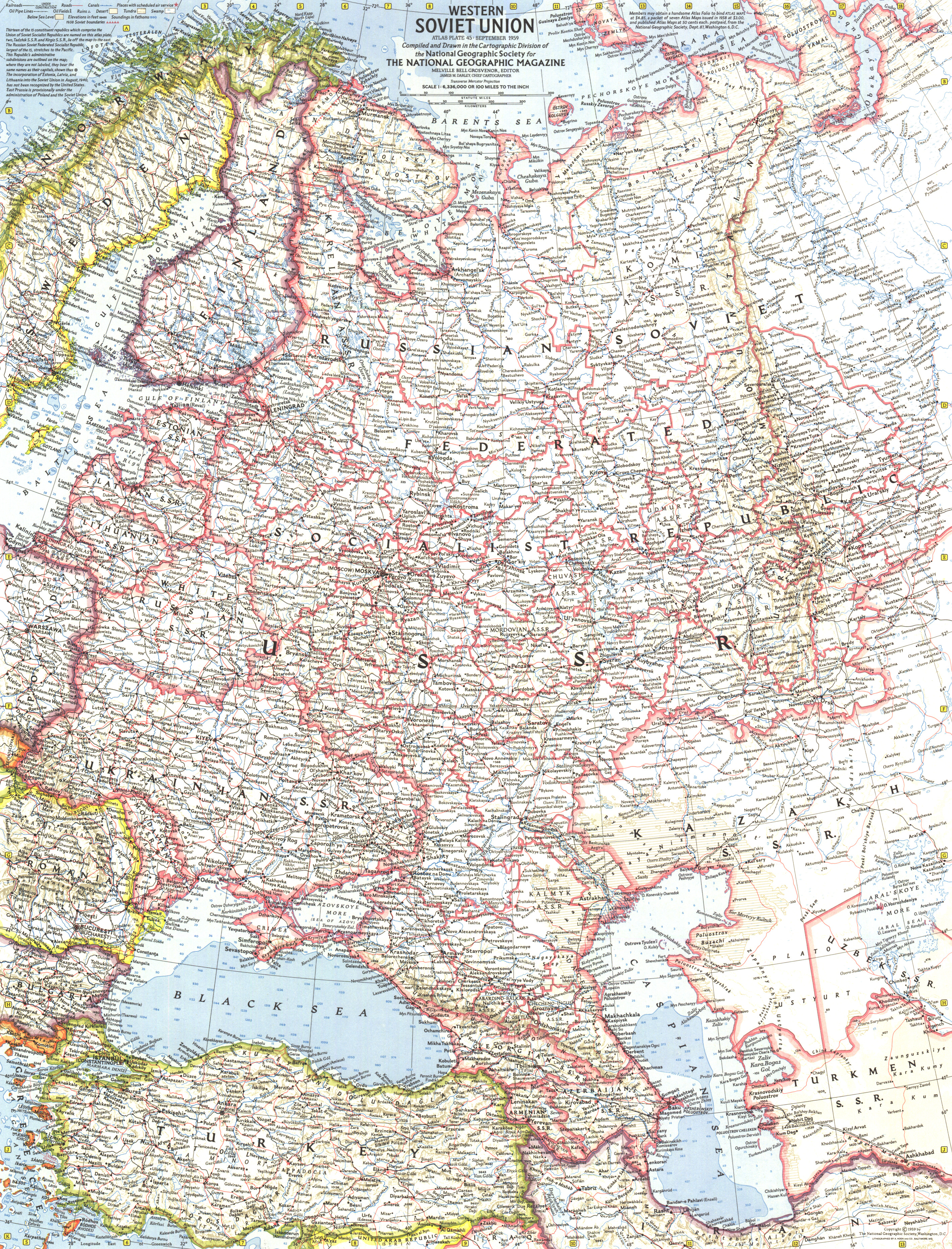 Карта западной части Советского Союза. 1959 © NATIONAL GEOGRAPHIC SOCIETY