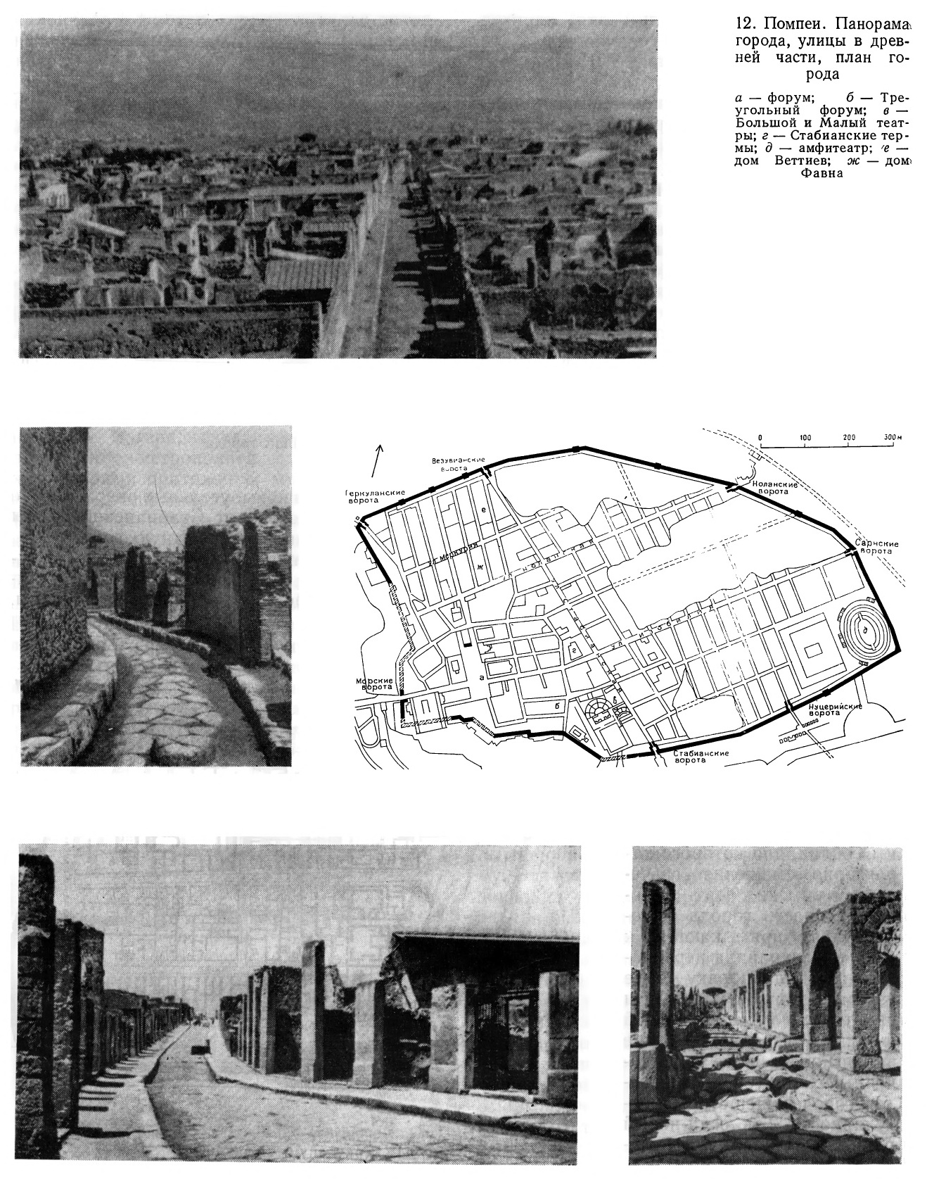 Помпеи. Панорама города, улицы в древней части, план города