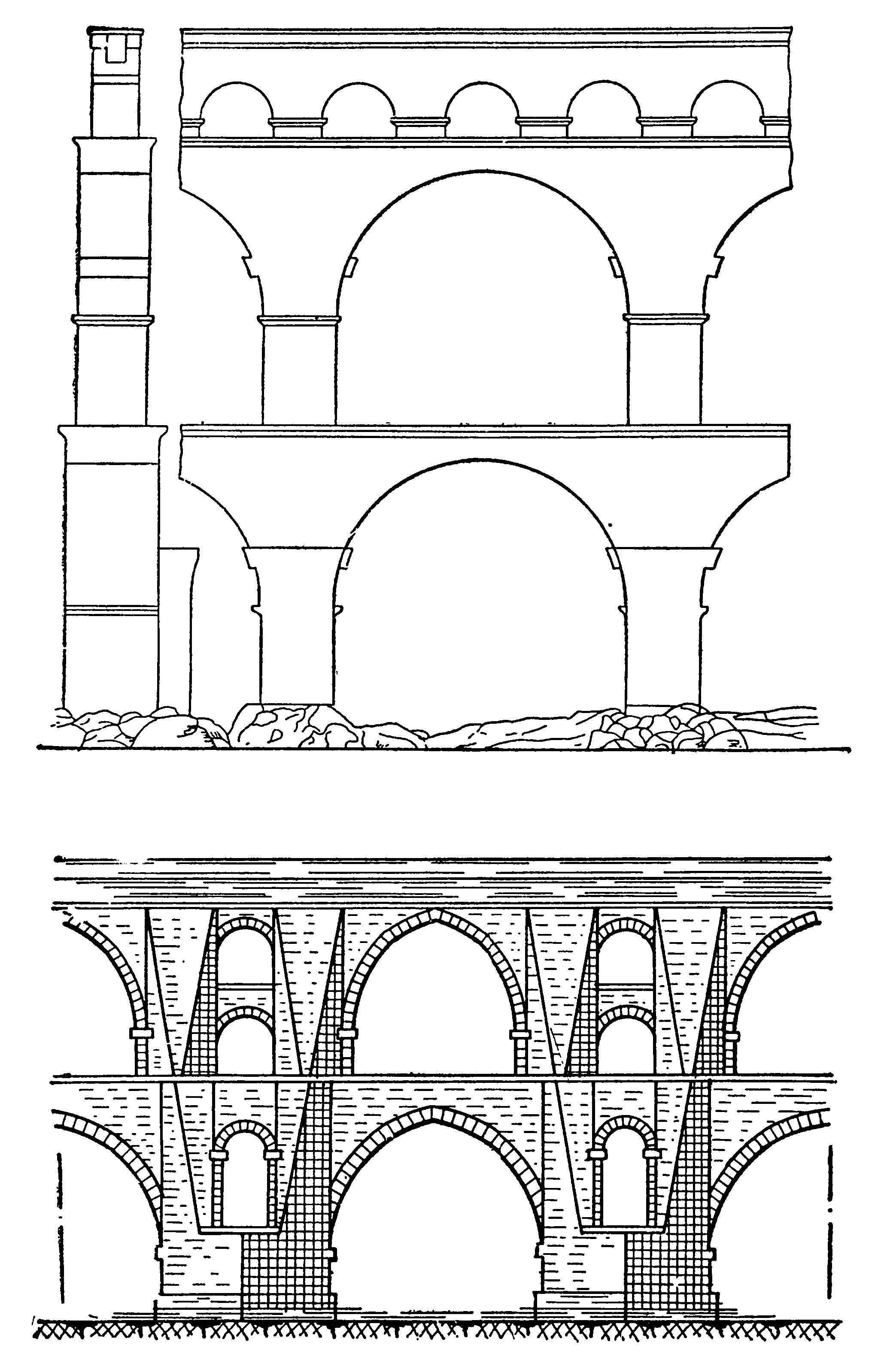6. Римский акведук в Ниме (вверху) и византийский акведук в Бургасе (внизу)