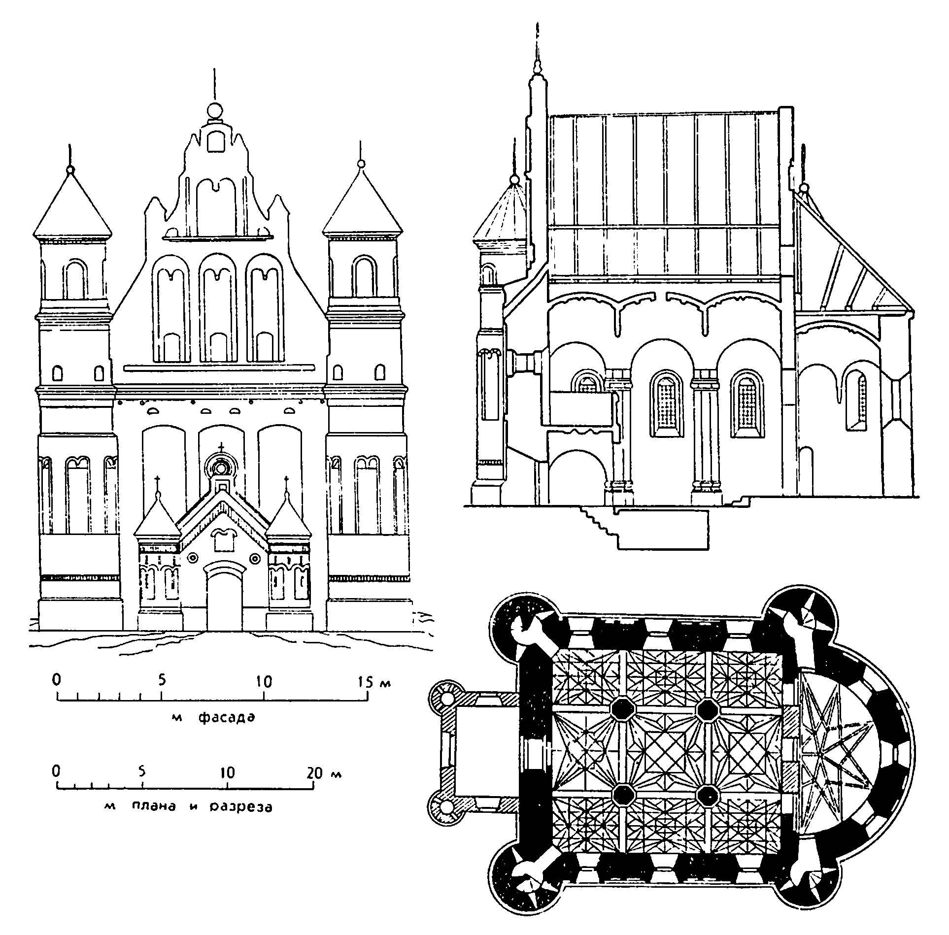 13. Маломожейков. Церковь, первая половина XVI в. На разрезе — первоначальный вид церкви