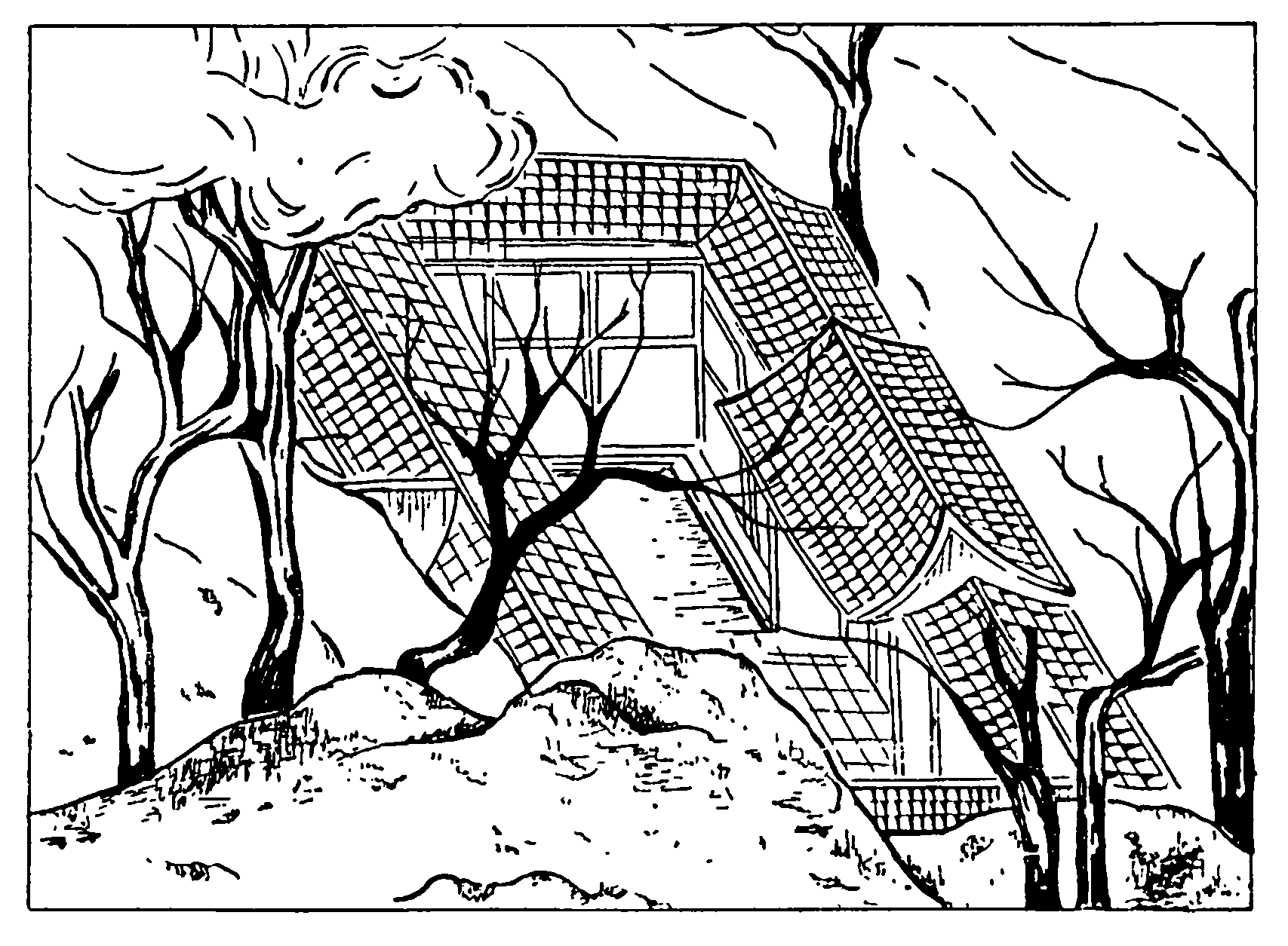 14. Картина художника Чжань Цзы-цяня «Весенняя прогулка», вторая половина VI в. Фрагмент. Тип жилища «сыхэюань»