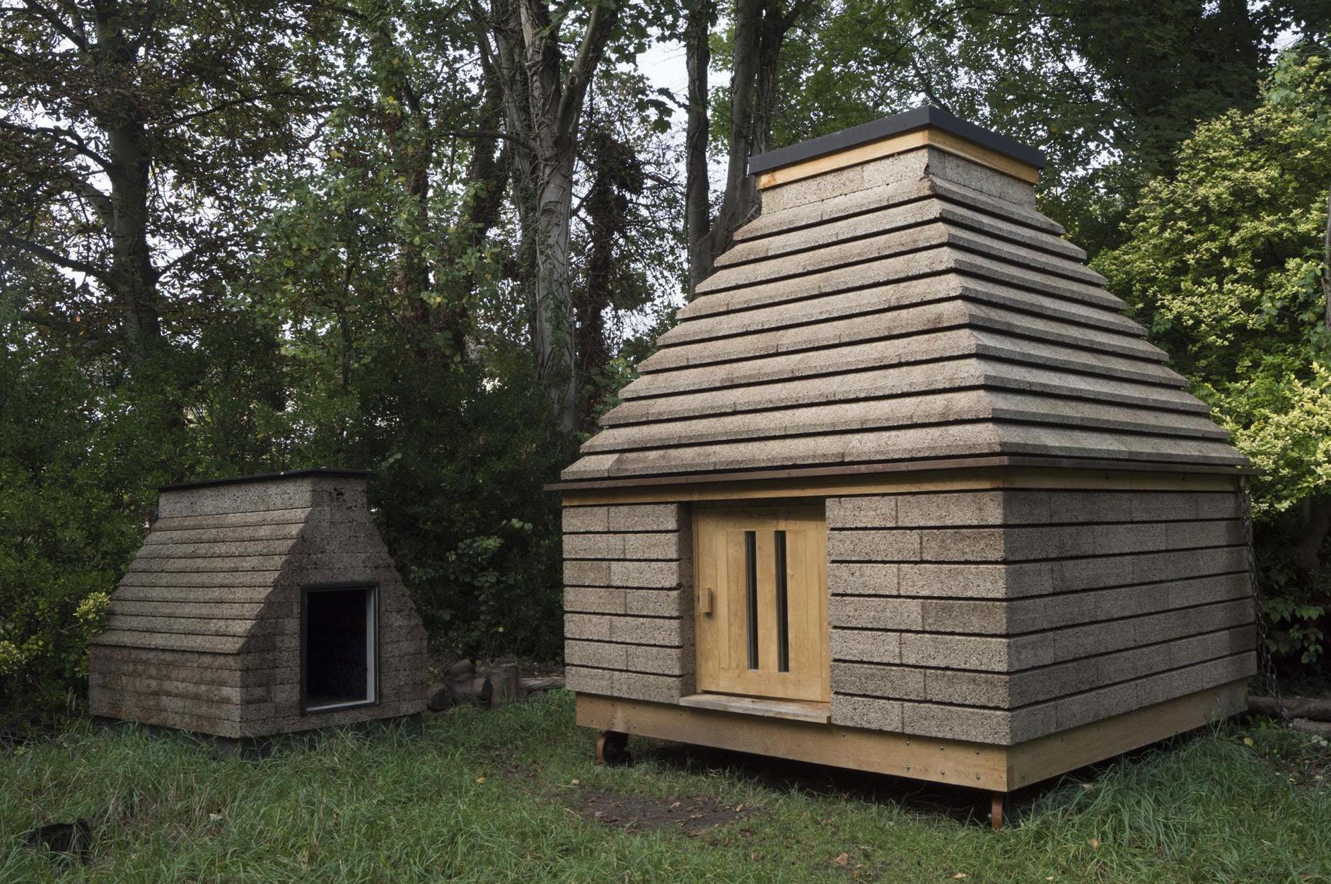 Cork Cabin around 6 months after completion with Cork Casket, completed 3 years earlier, standing next to it, 2017. © Matthew Barnett Howland and Oliver Wilton