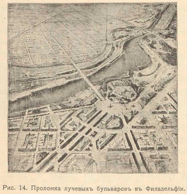 Рис. 14. Проломка лучевых бульваров в Филадельфии.