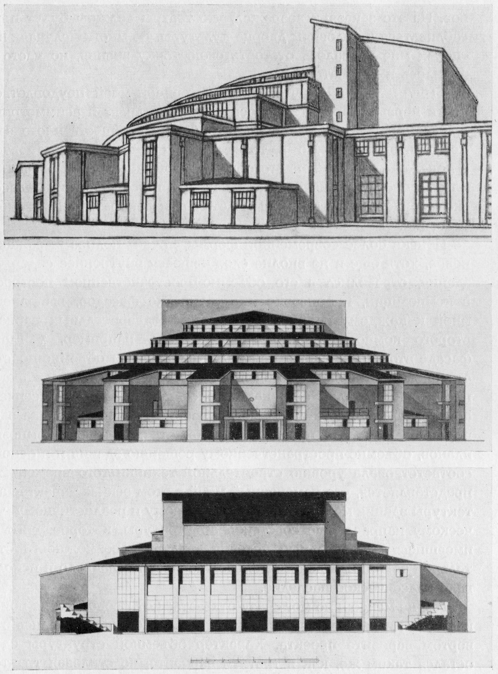 Главный и задний фасады. Перспектива (выполнена арх. И. А. Фоминым), Четвертый вариант проекта