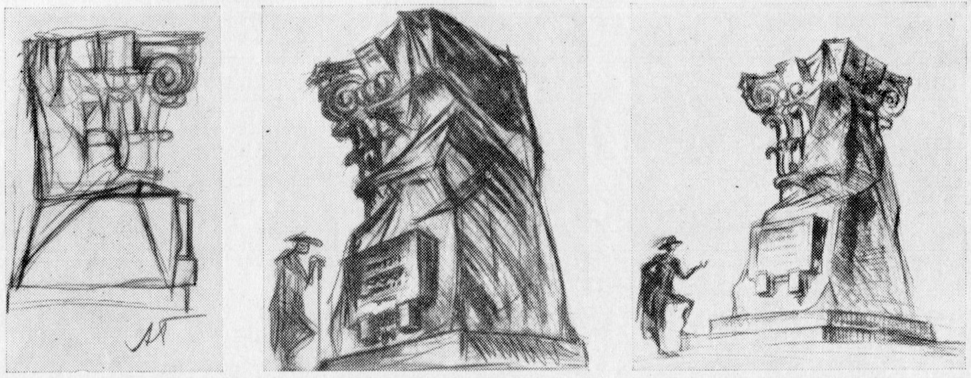 Эскизы надгробного памятника И. А. Фомину. 1937 г. Второй и третий листы
